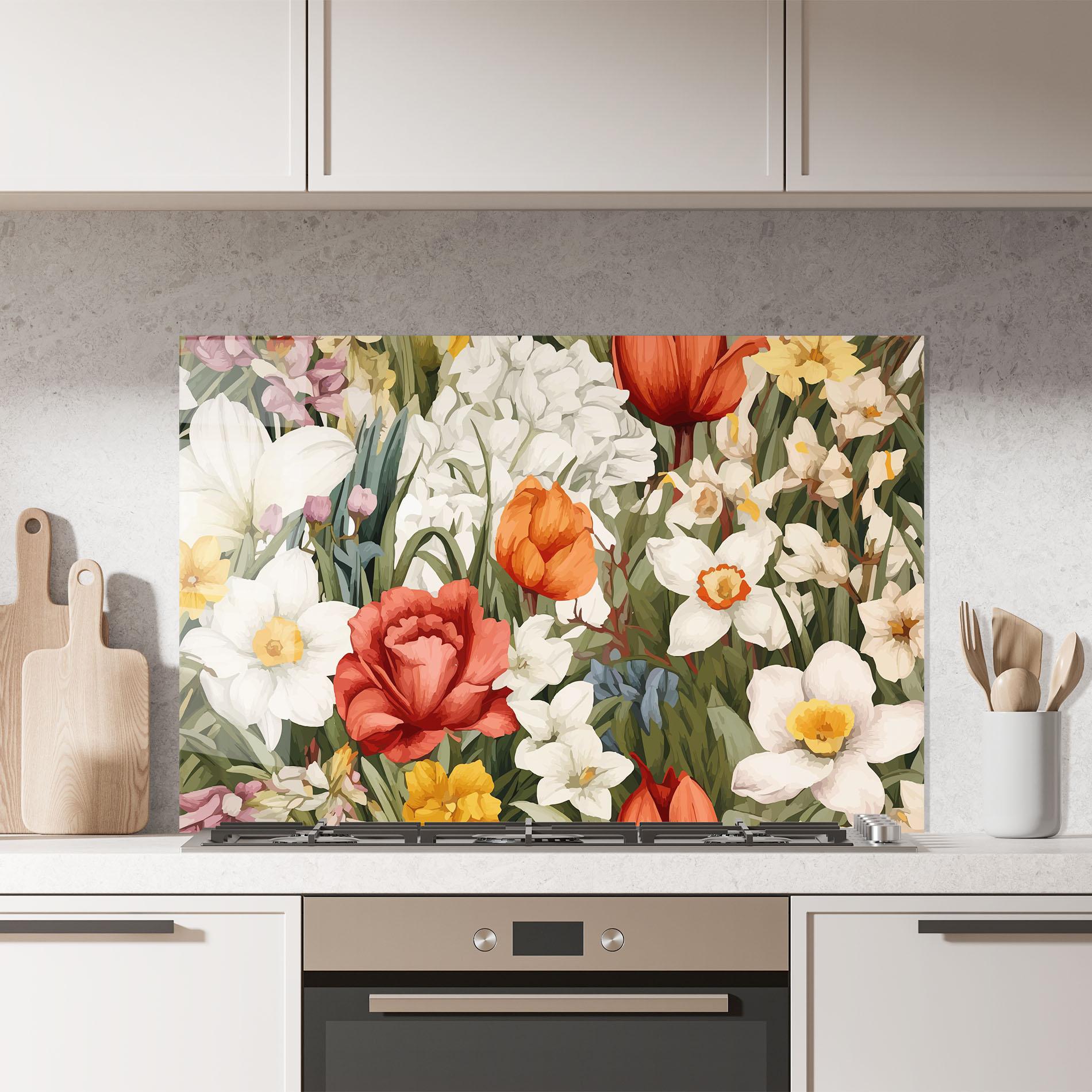 Konyhai üveg hátfal Orange Red Spring mockup 7