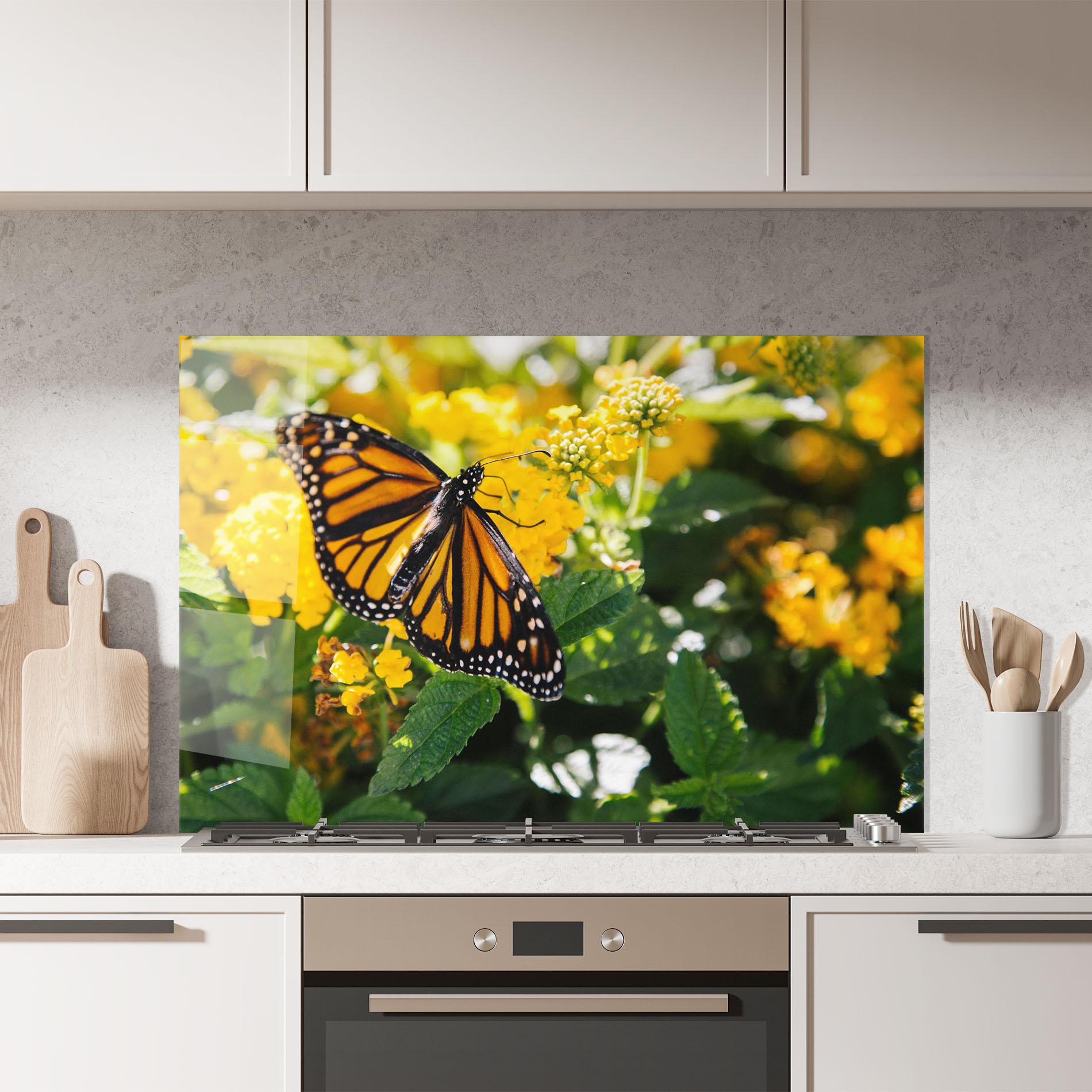 Konyhai üveg hátfal Orange Spring Butterfly mockup 7