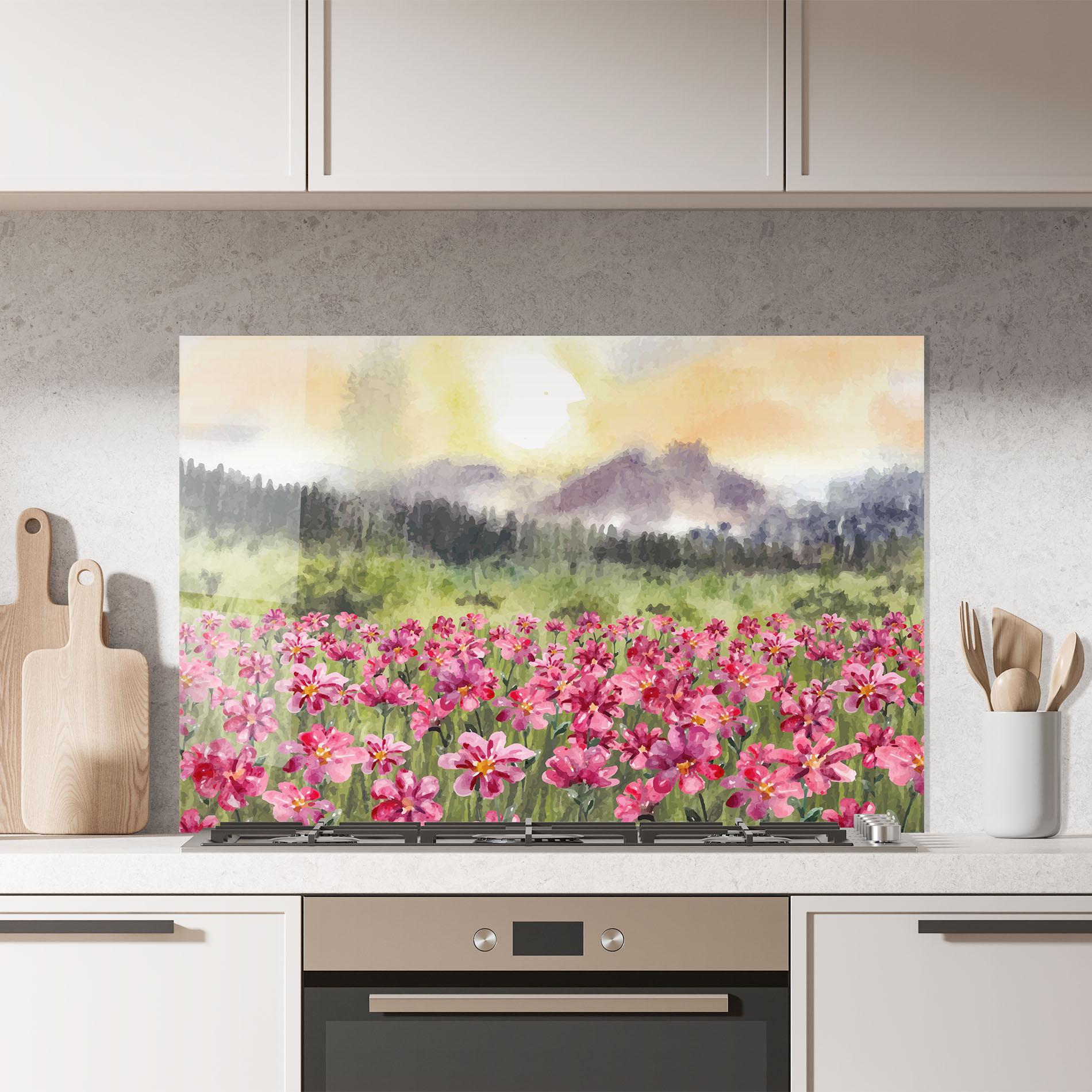 Konyhai üveg hátfal Pink Flower Spring mockup 7