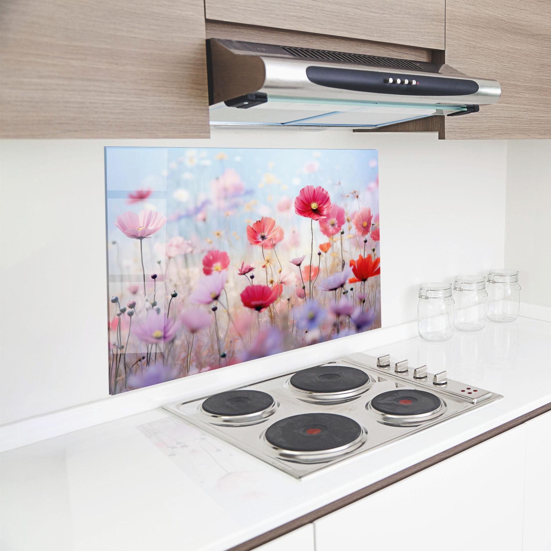 Konyhai üveg hátfal Dreamy Sprig Pink Flower mockup 8