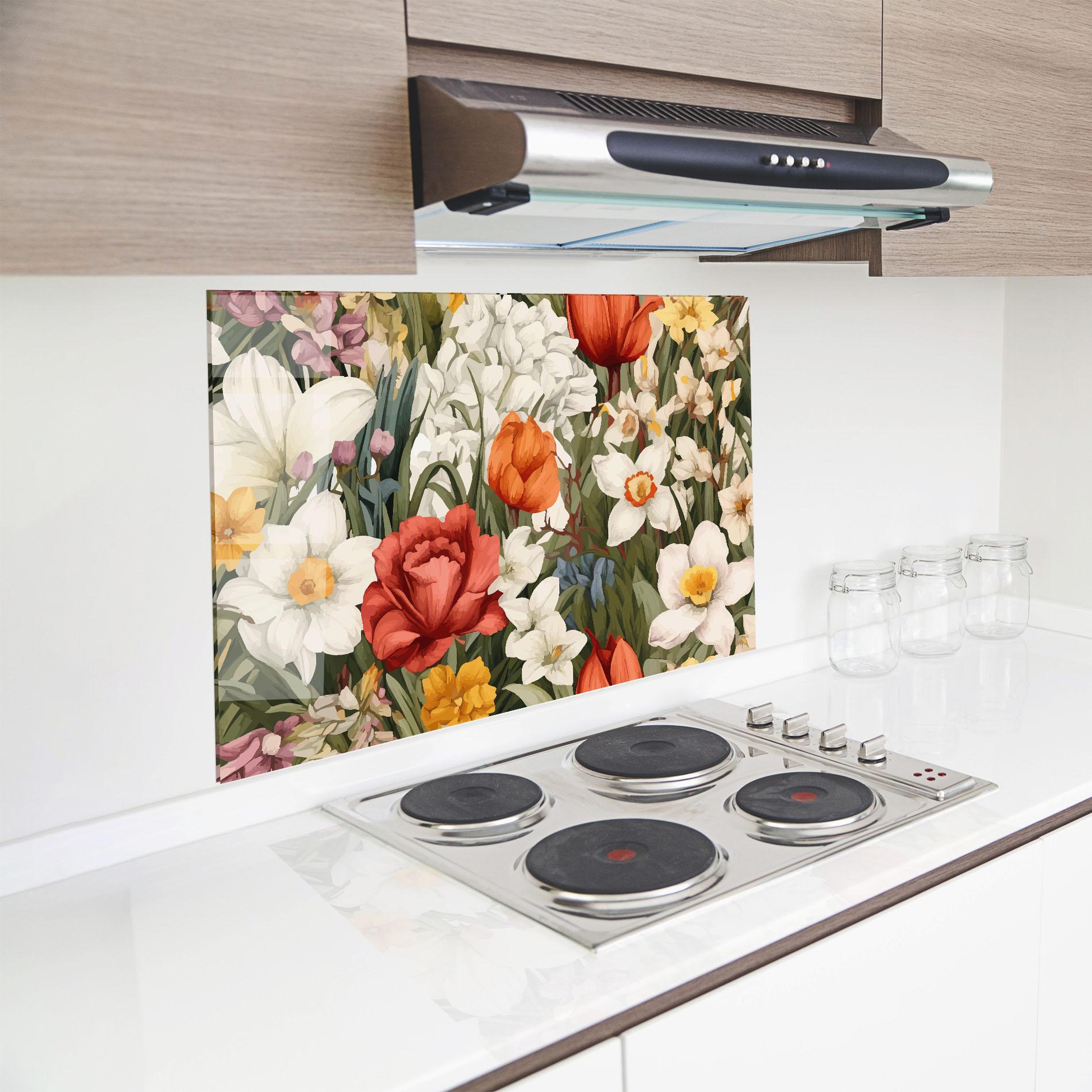 Konyhai üveg hátfal Orange Red Spring mockup 8