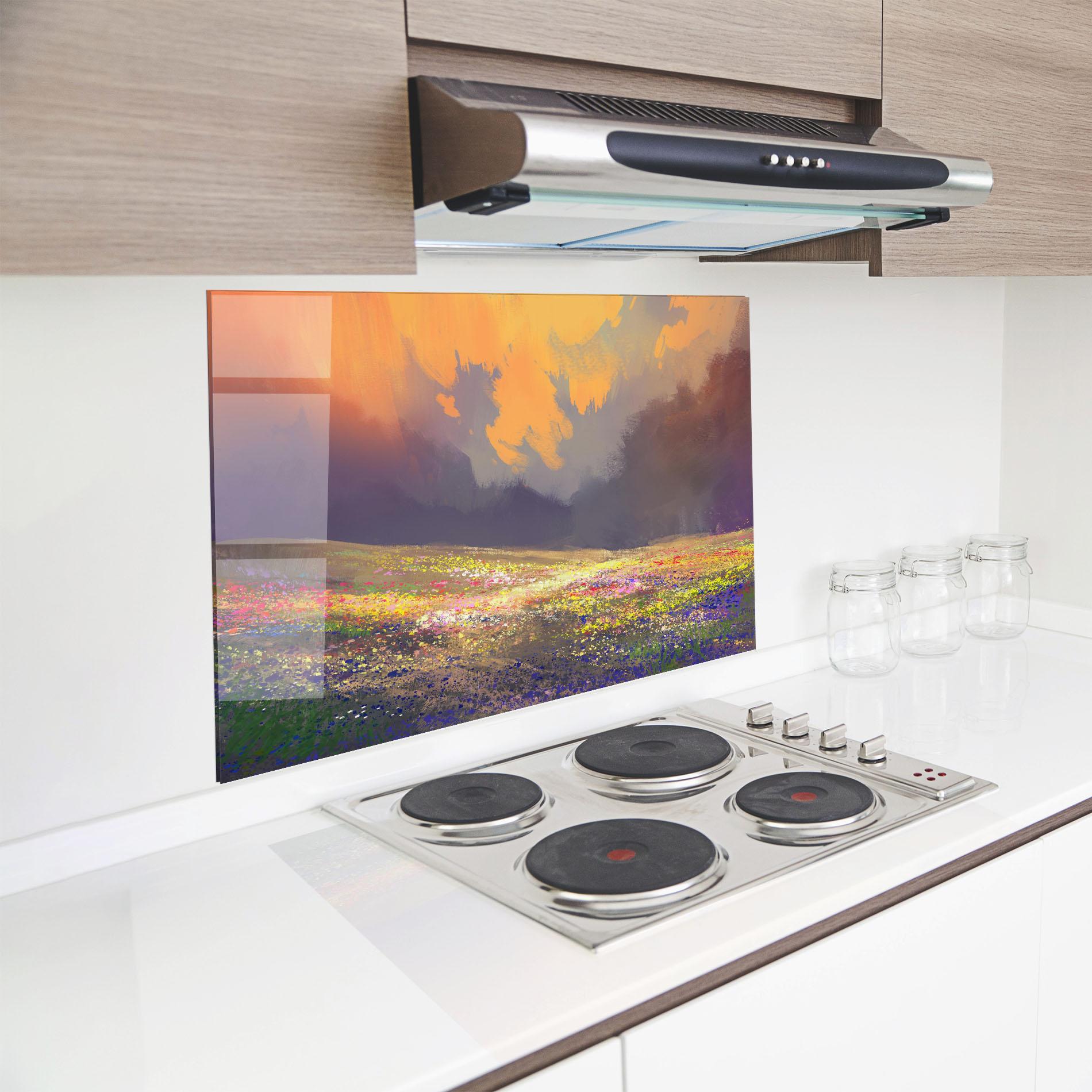 Konyhai üveg hátfal Pretty Spring Field mockup 8
