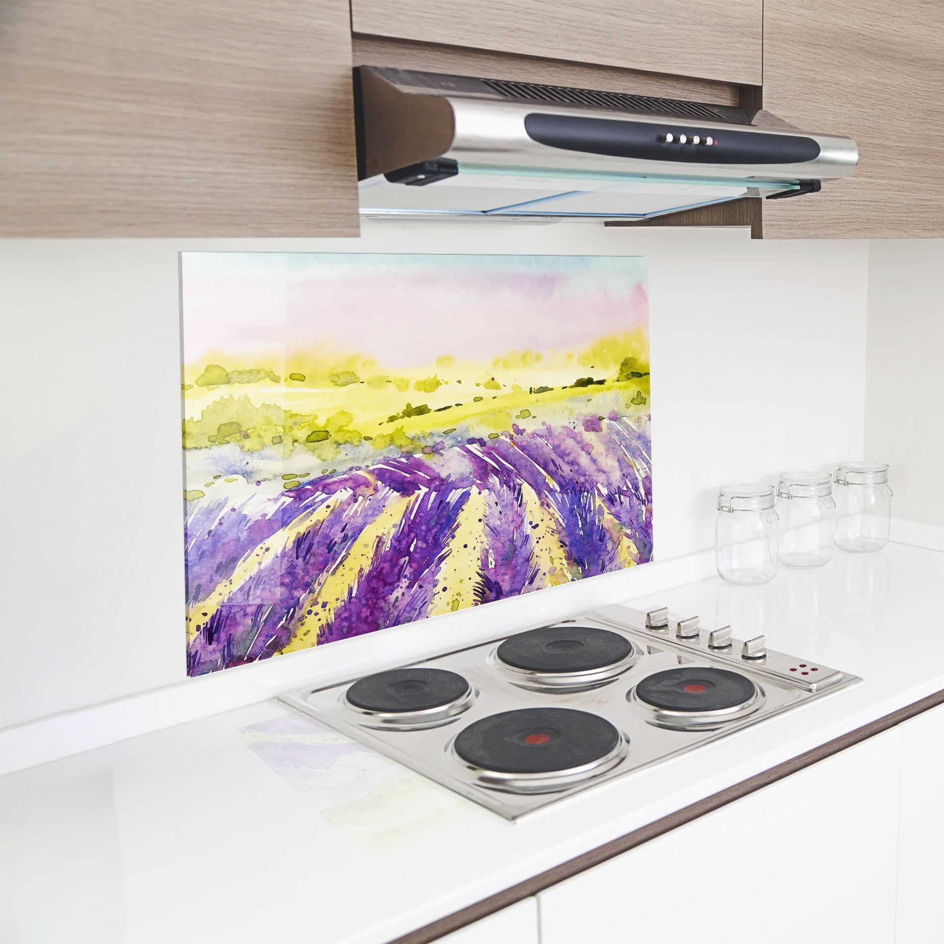 Konyhai üveg hátfal Purple Spring Field mockup 8