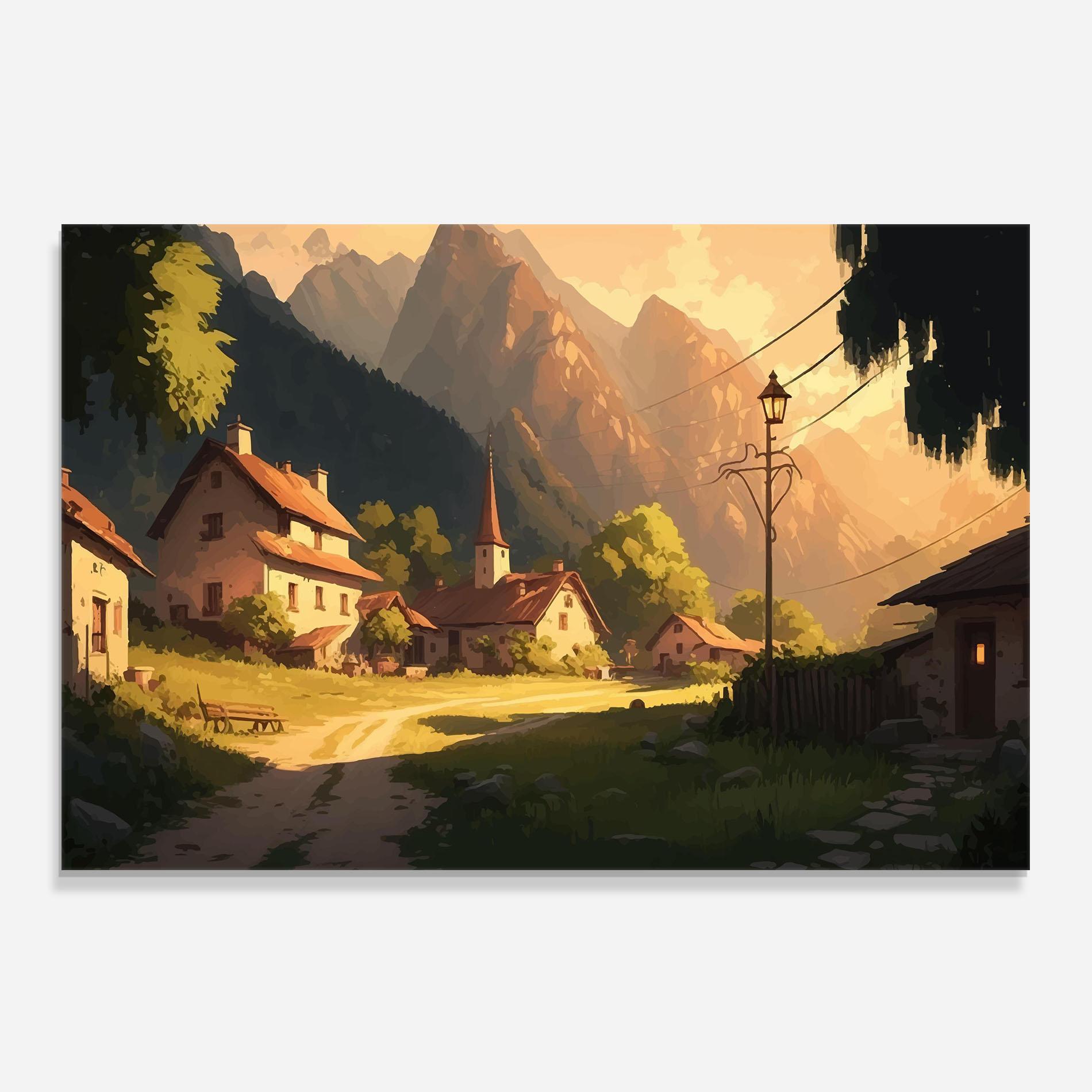 Konyhai üveg hátfal Grassy Village View mockup 0