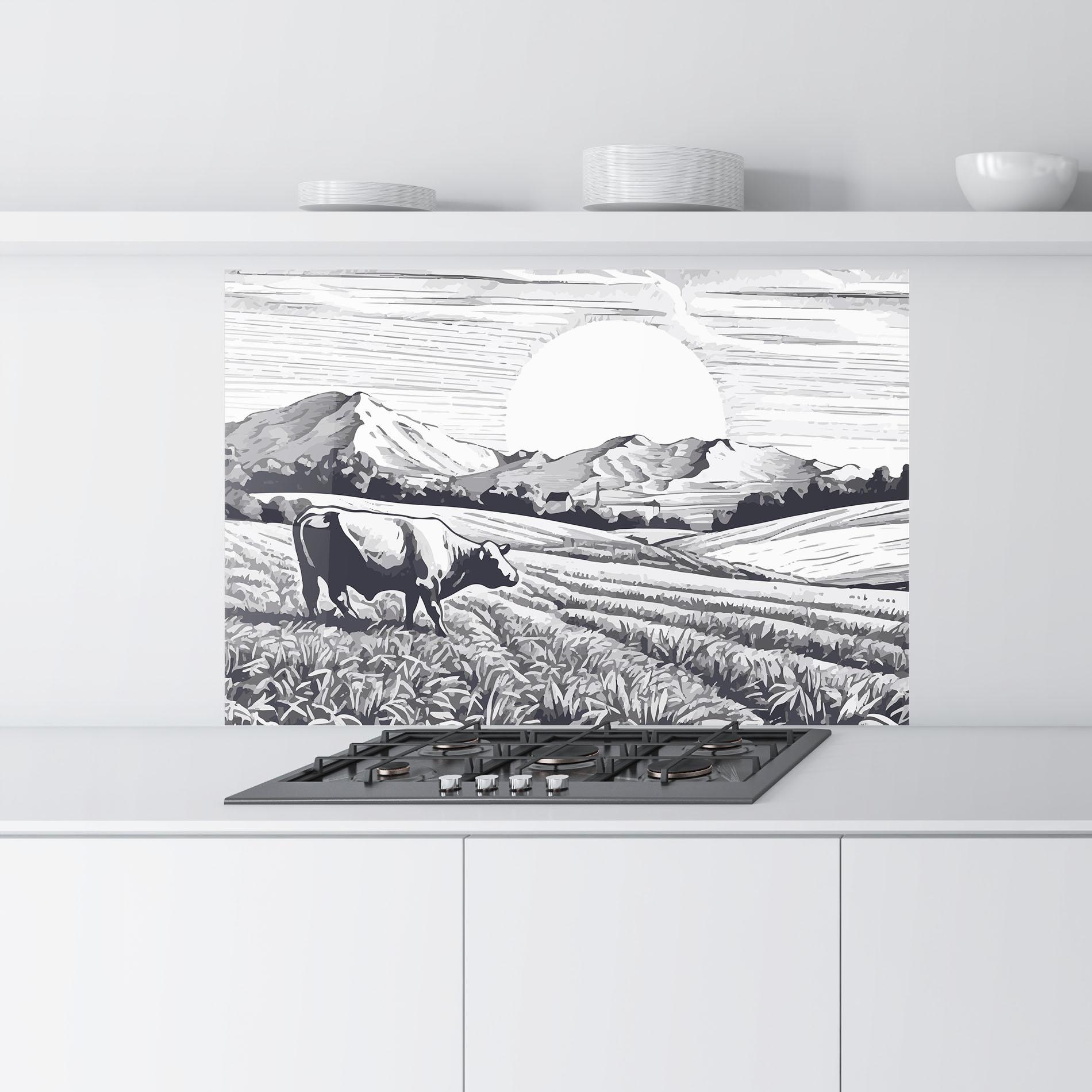 Konyhai üveg hátfal Cow Grey Ink mockup 9