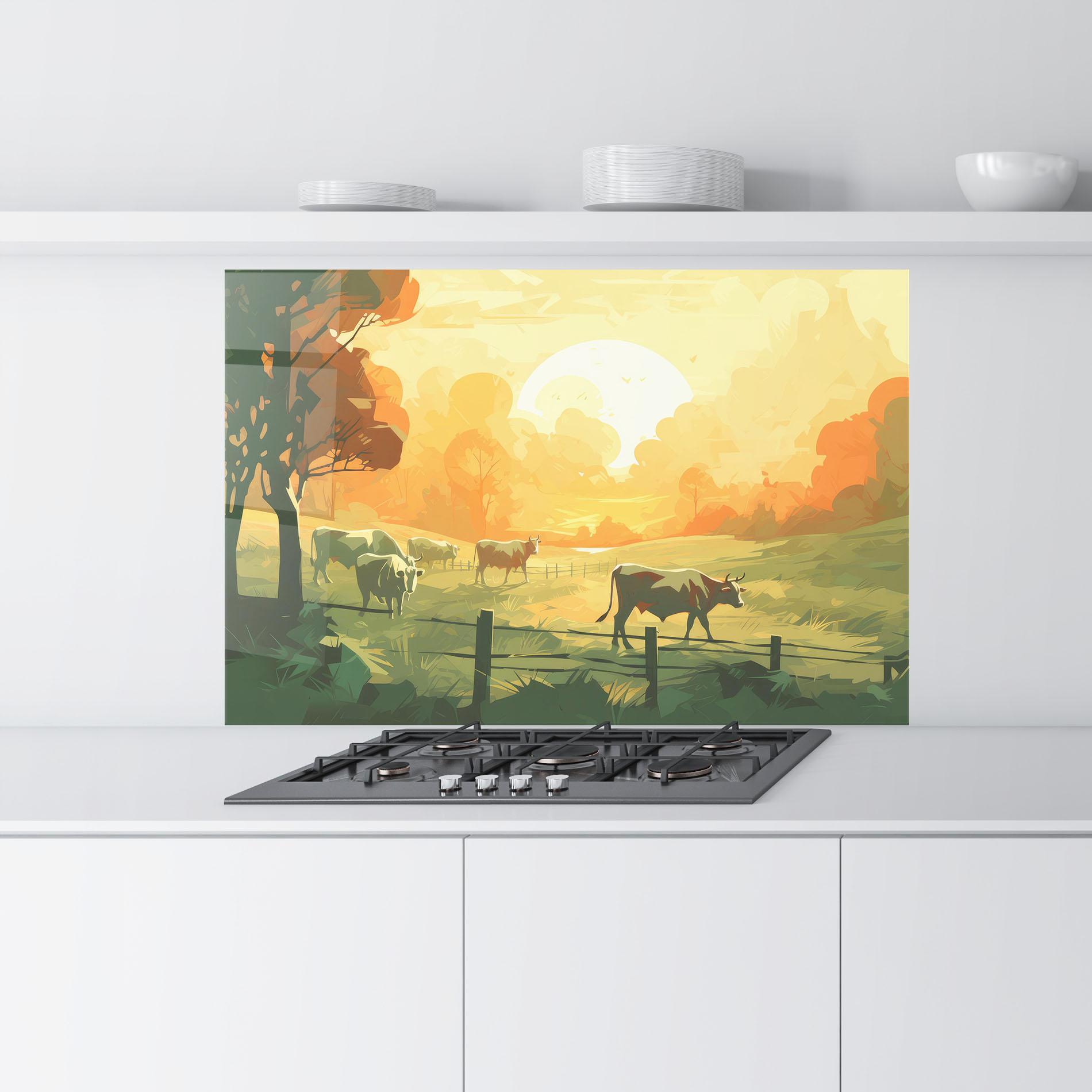 Konyhai üveg hátfal Cows Grazing mockup 9