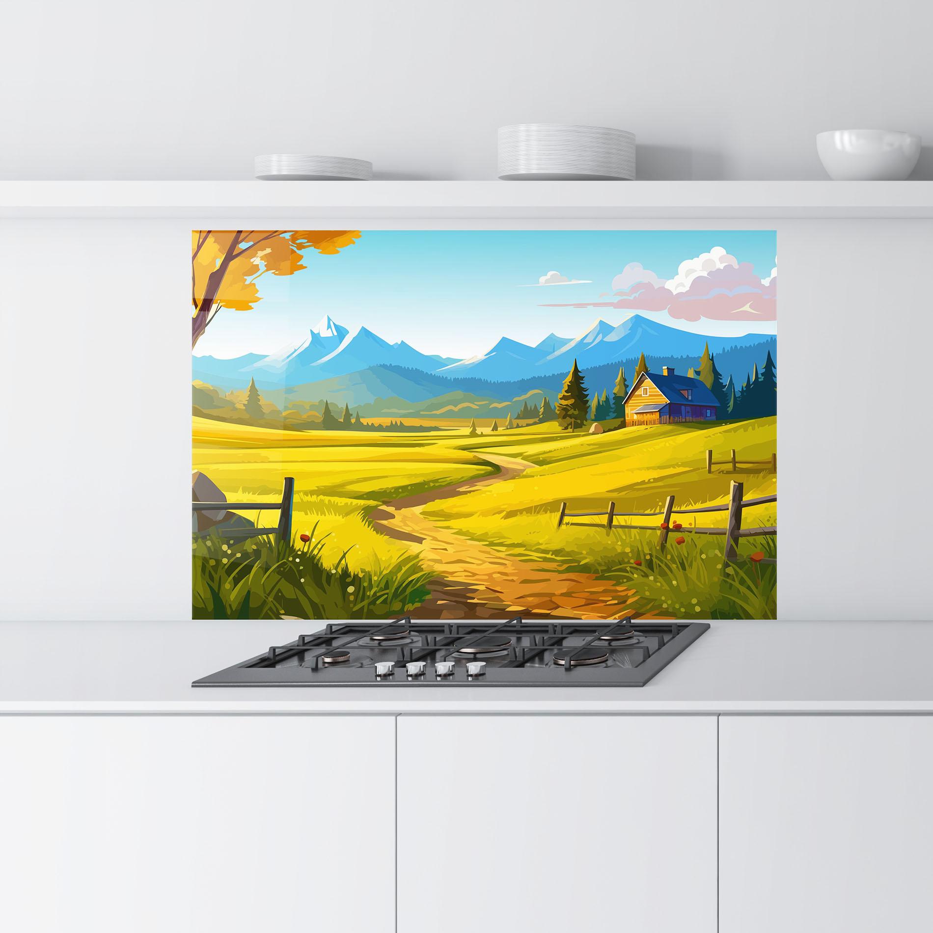 Konyhai üveg hátfal Daylight Rural View mockup 9