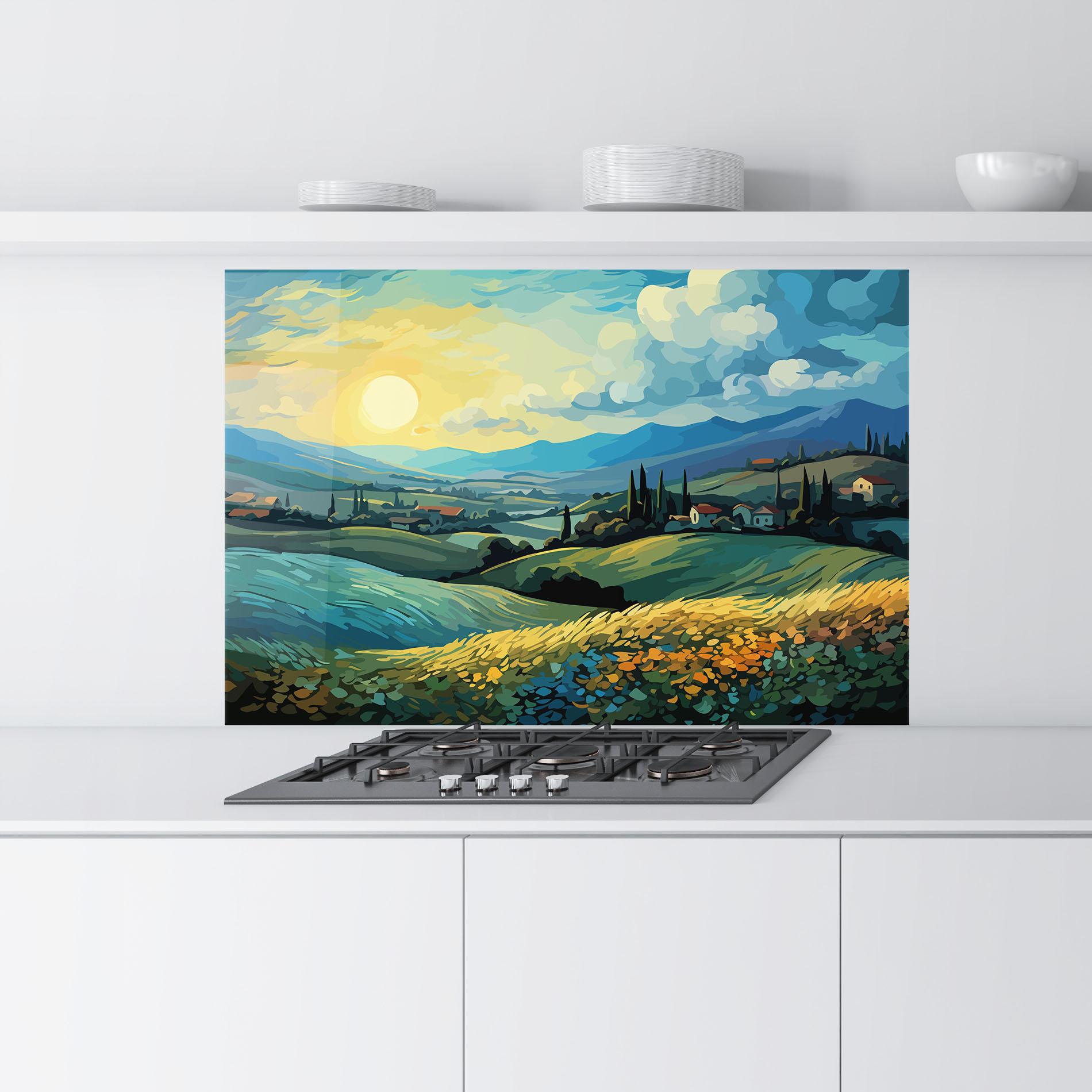 Konyhai üveg hátfal Fantasy Blue View mockup 9