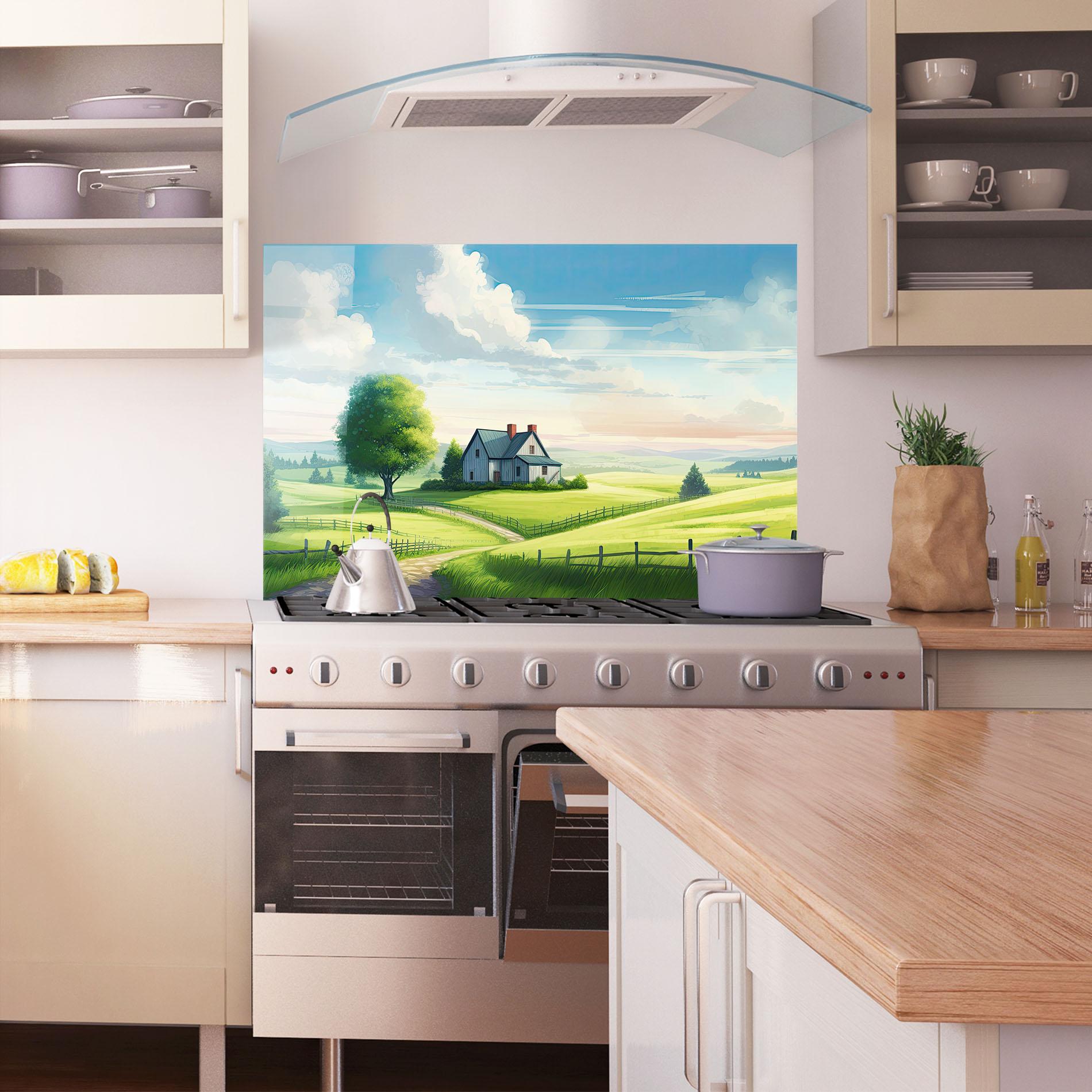 Konyhai üveg hátfal Calming Rural View mockup 1