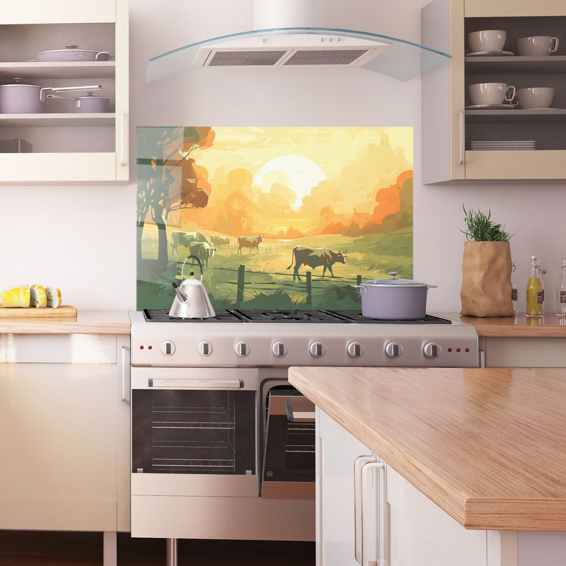 Konyhai üveg hátfal Cows Grazing mockup 1