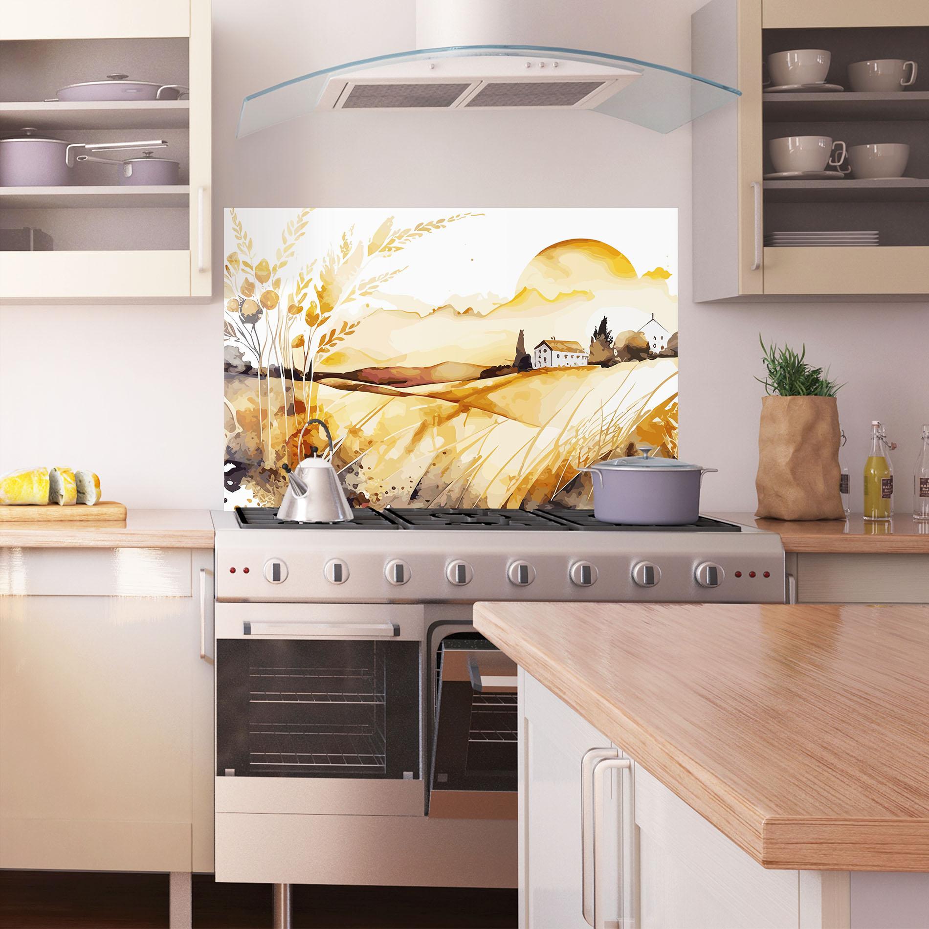 Konyhai üveg hátfal Crops Field mockup 1