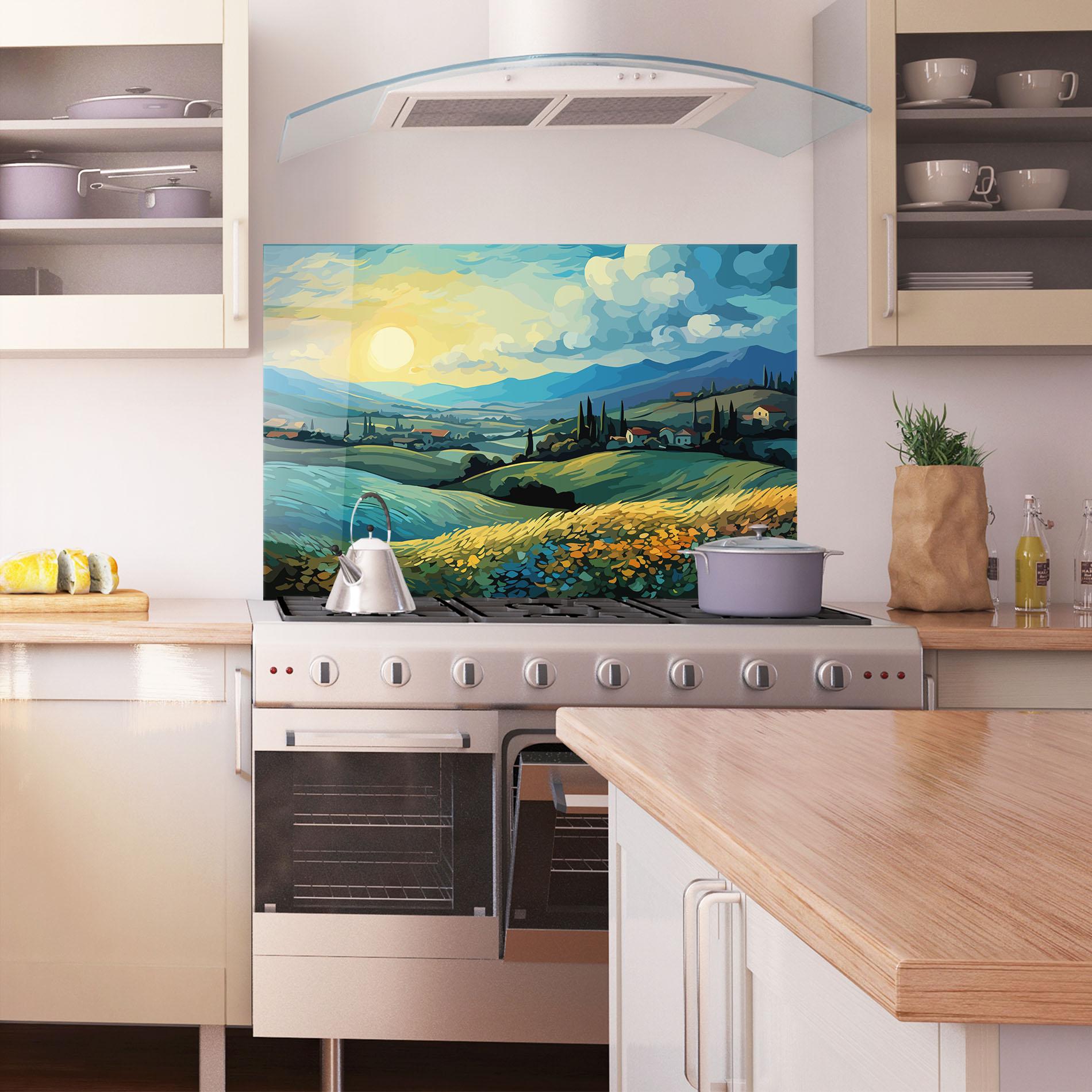 Konyhai üveg hátfal Fantasy Blue View mockup 1