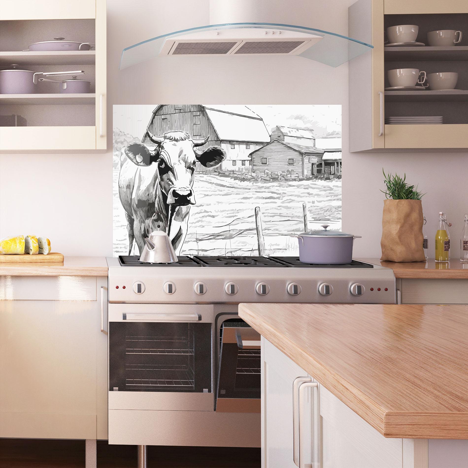 Konyhai üveg hátfal Farm Cow mockup 1