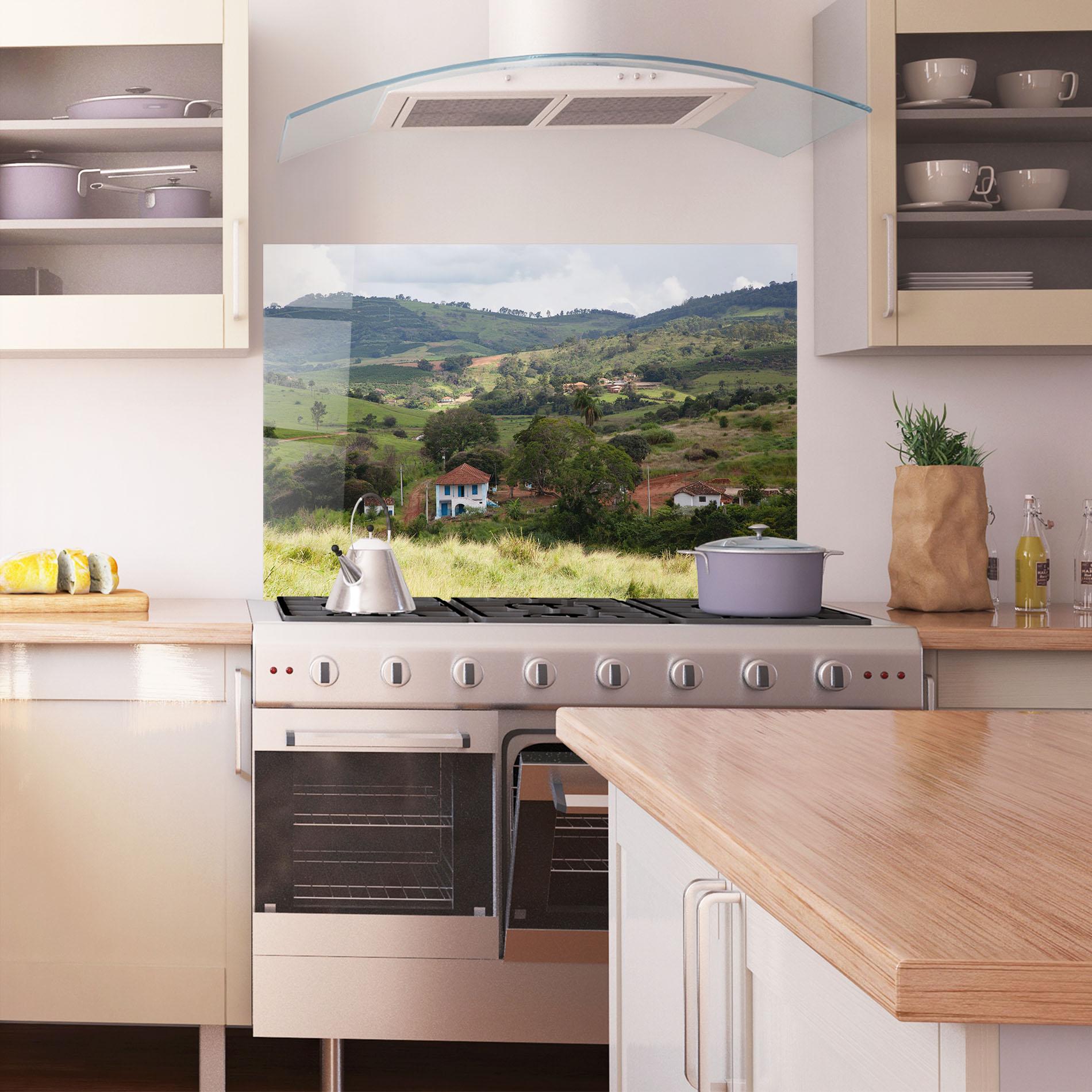 Konyhai üveg hátfal Green Countryside mockup 1