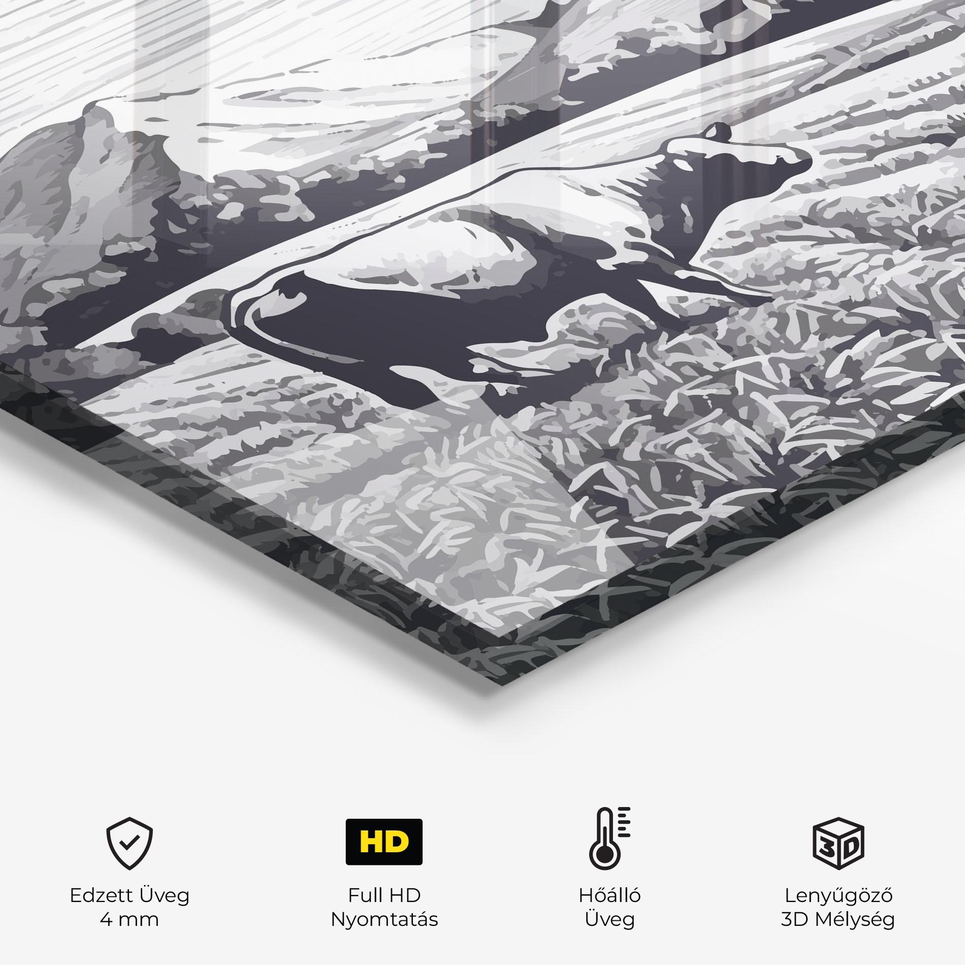 Konyhai üveg hátfal Cow Grey Ink mockup 2