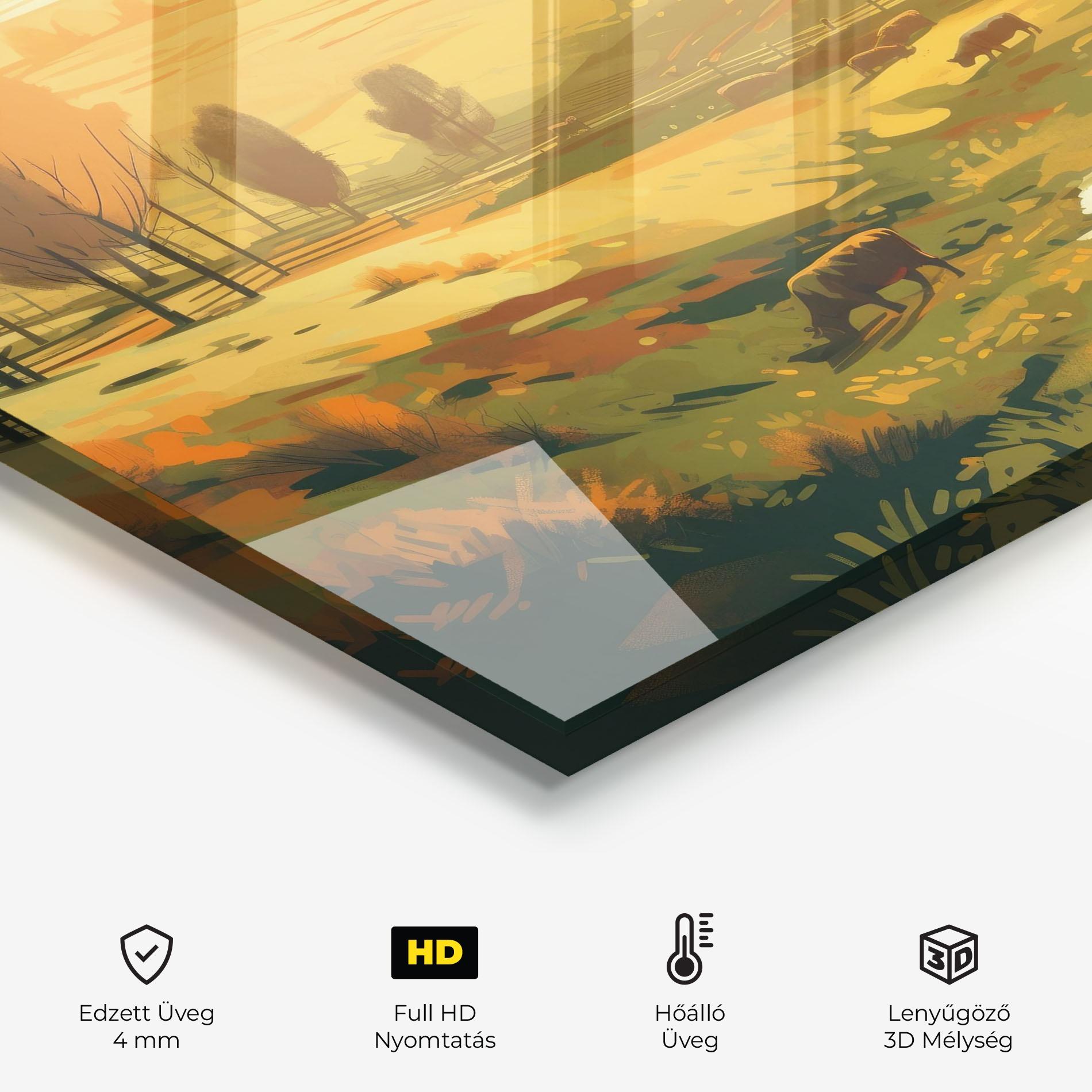 Konyhai üveg hátfal Cows Sunlight Art mockup 2