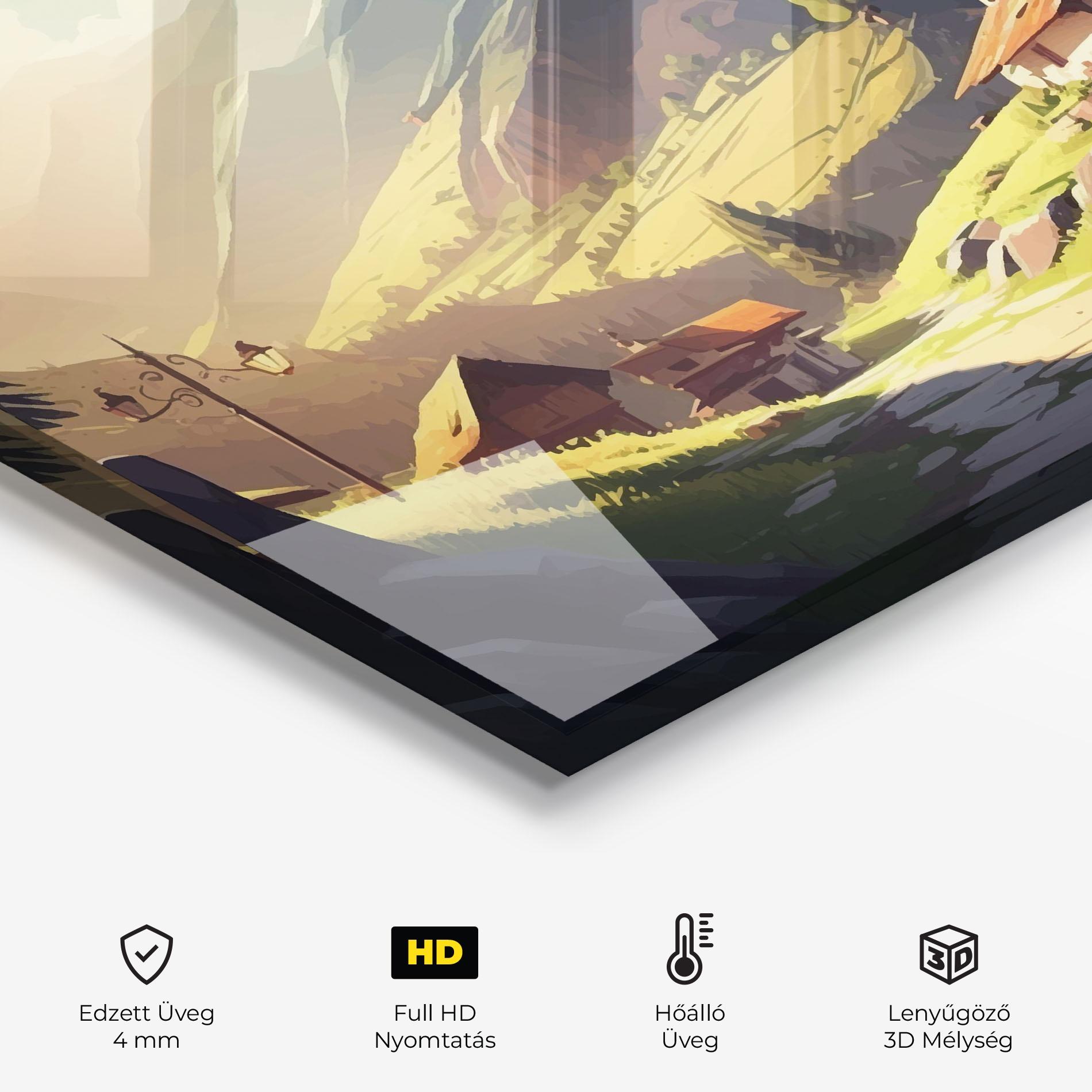 Konyhai üveg hátfal Grassy Mountain View mockup 2