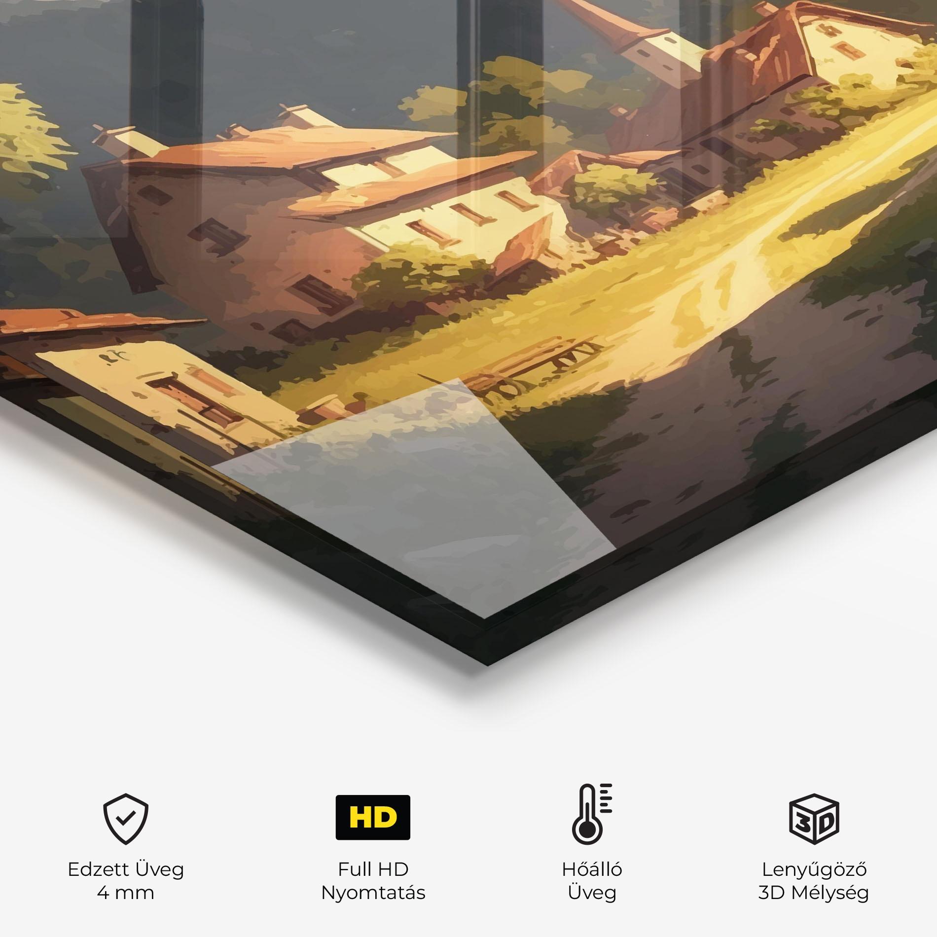 Konyhai üveg hátfal Grassy Village View mockup 2