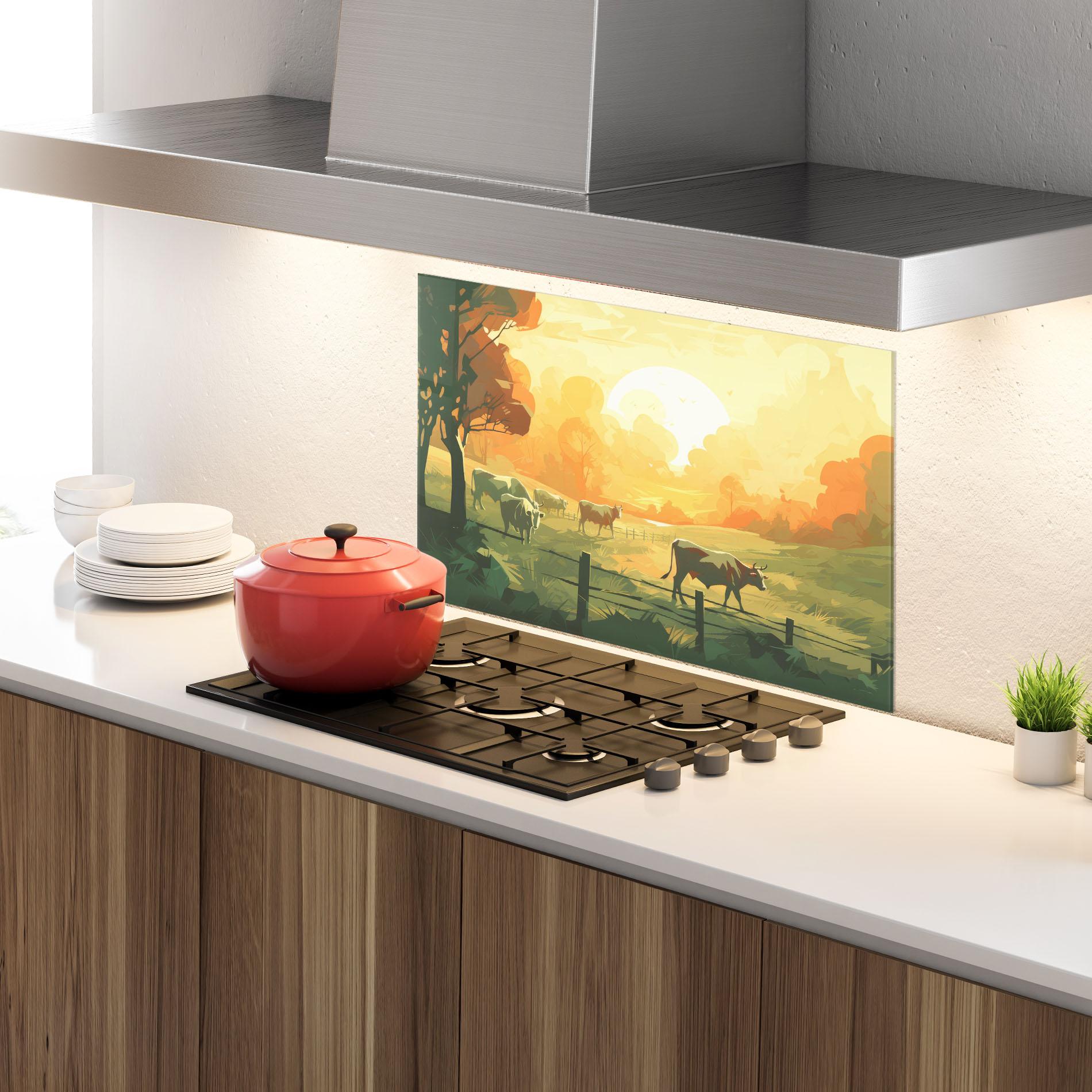 Konyhai üveg hátfal Cows Grazing mockup 4