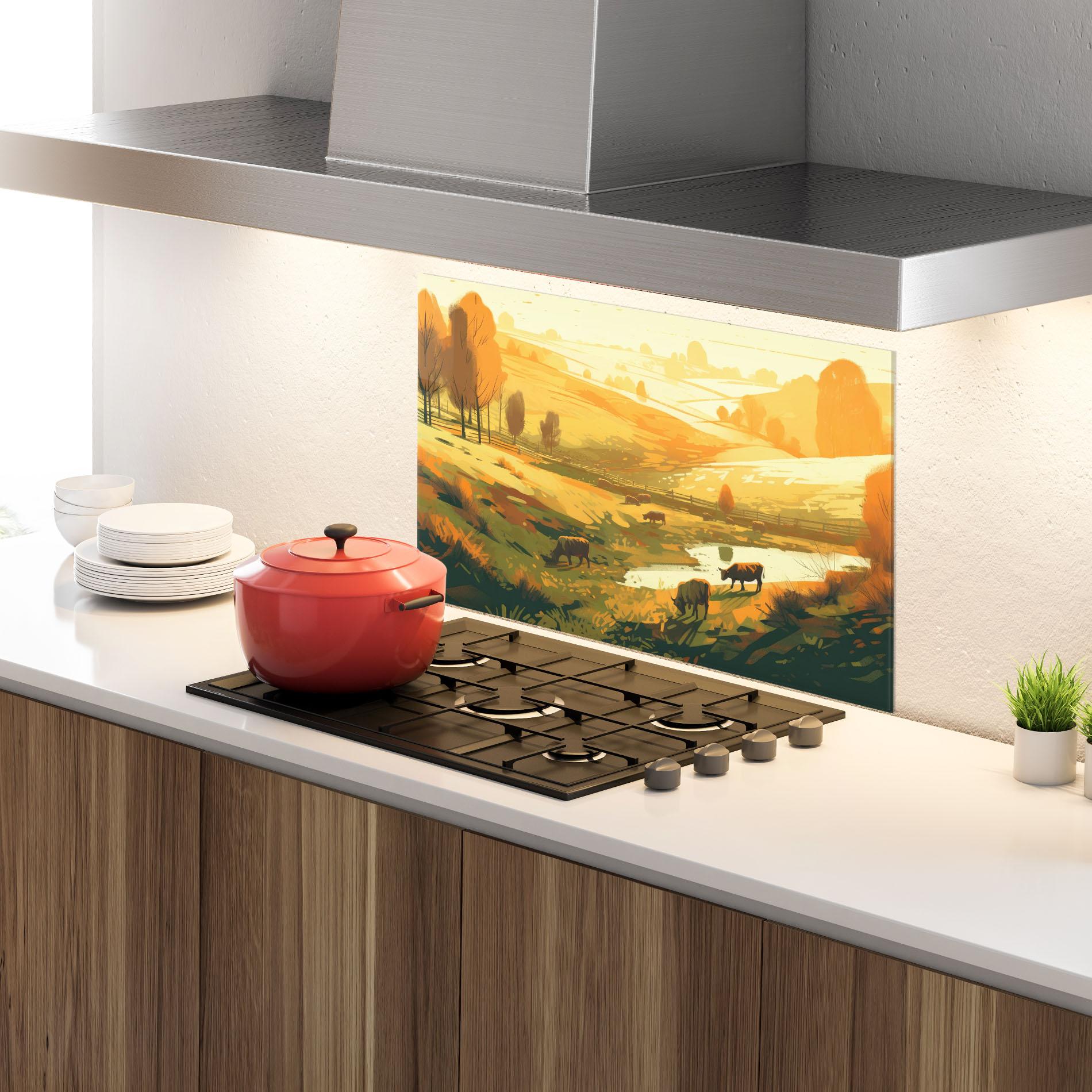 Konyhai üveg hátfal Cows Sunlight Art mockup 4