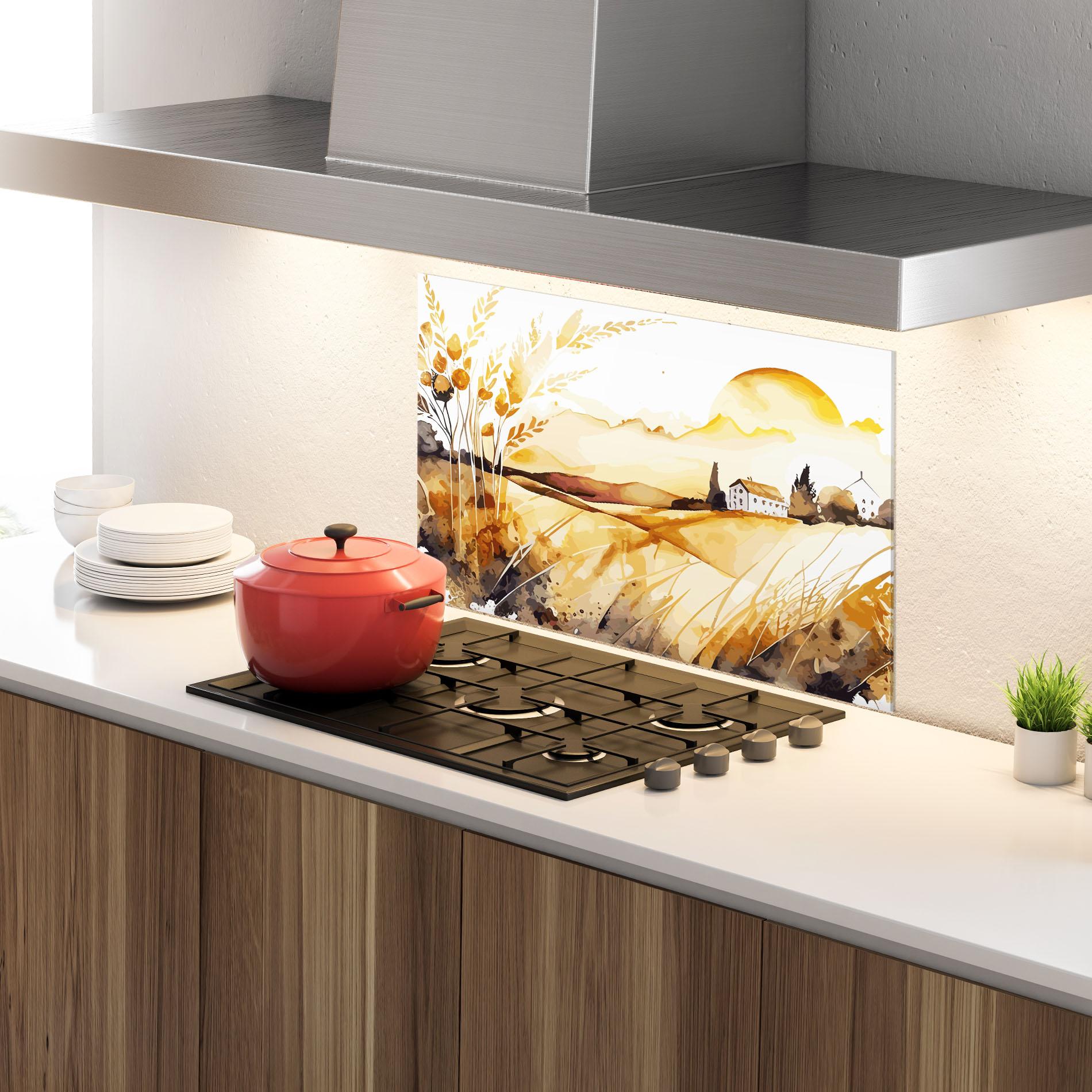 Konyhai üveg hátfal Crops Field mockup 4
