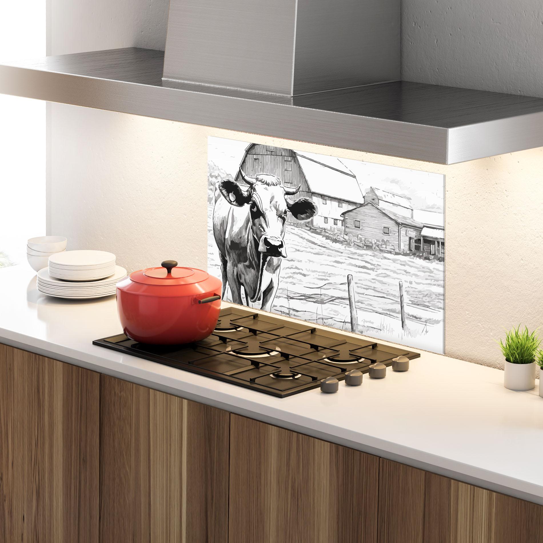 Konyhai üveg hátfal Farm Cow mockup 4