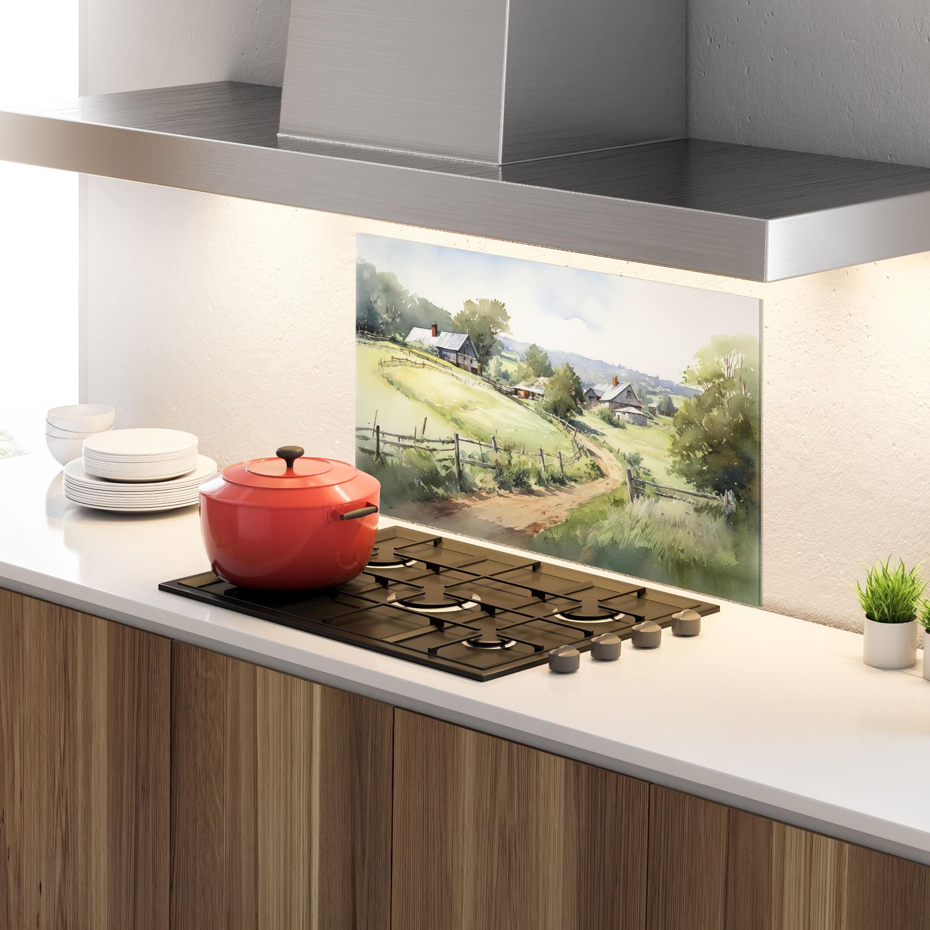 Konyhai üveg hátfal Rural Farm mockup 4
