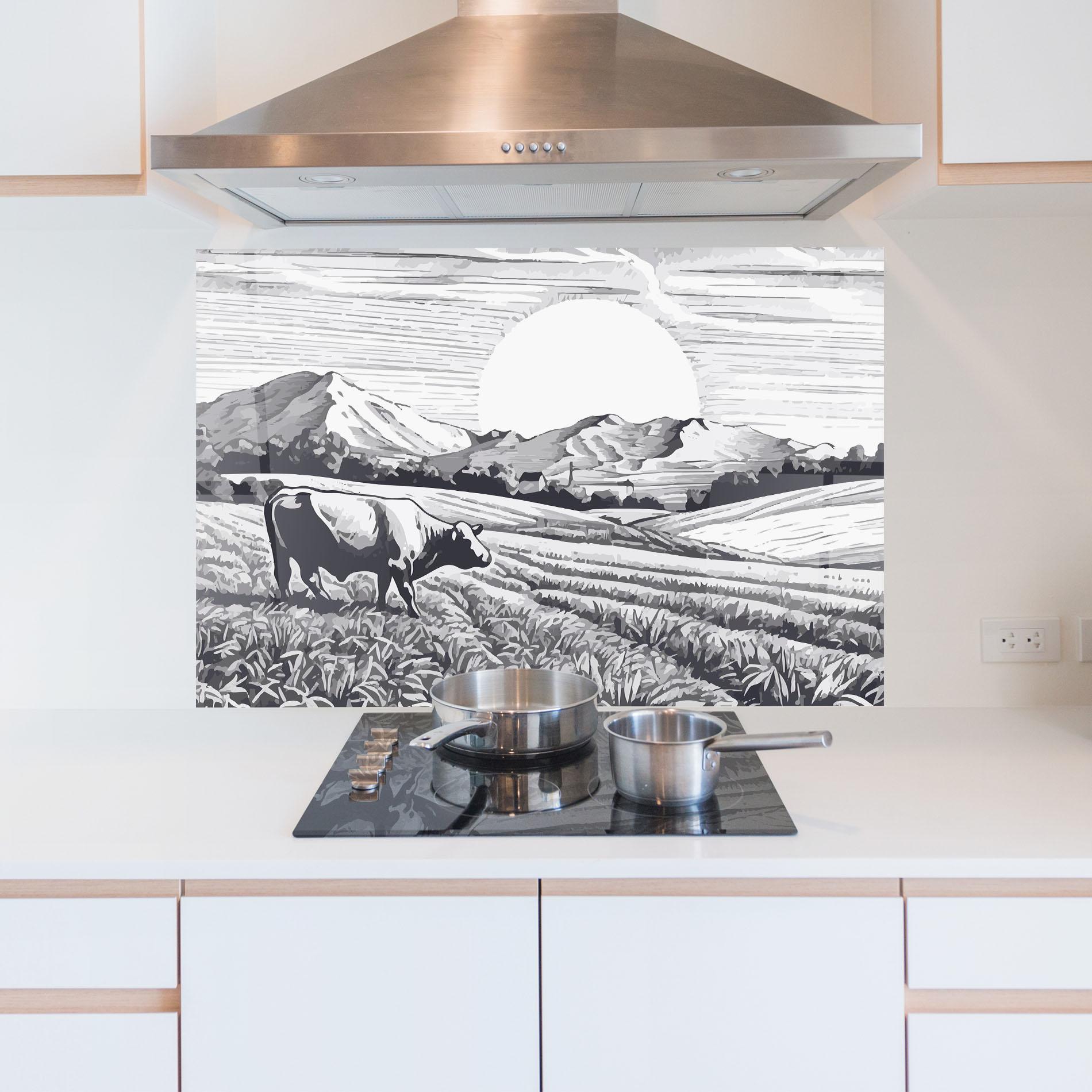 Konyhai üveg hátfal Cow Grey Ink mockup 5