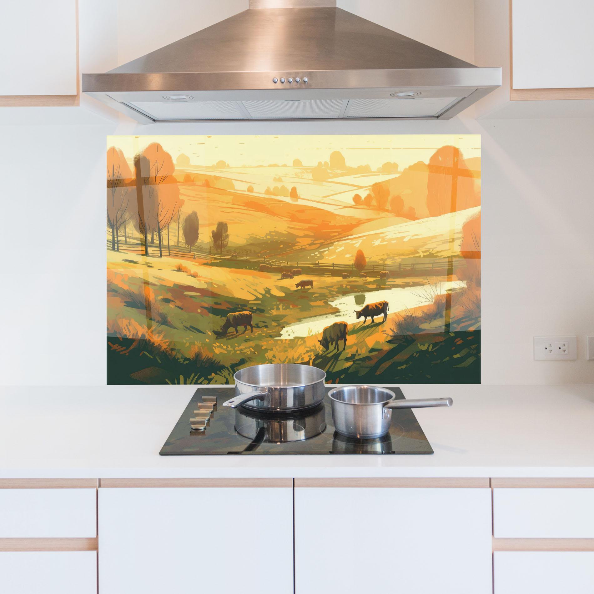 Konyhai üveg hátfal Cows Sunlight Art mockup 5