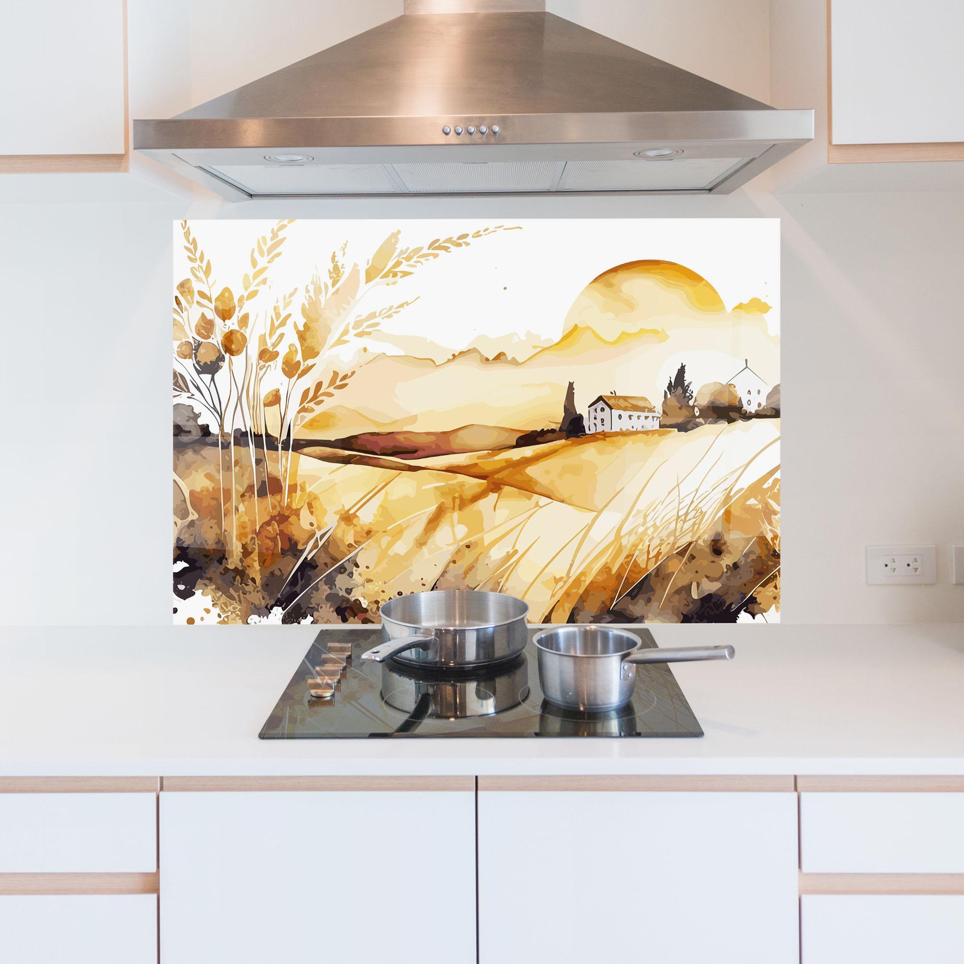 Konyhai üveg hátfal Crops Field mockup 5