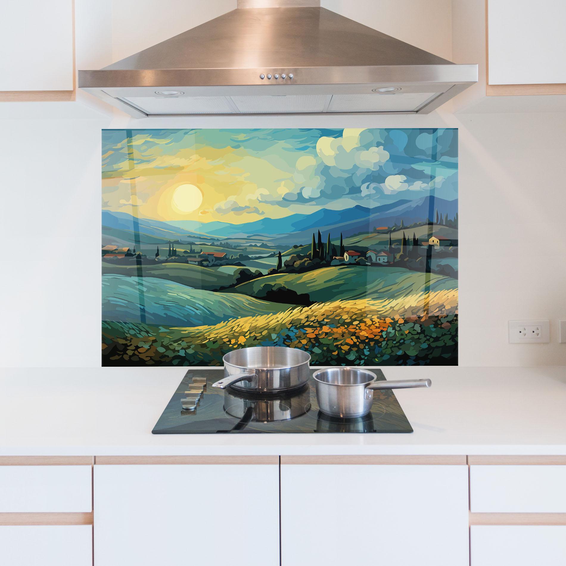 Konyhai üveg hátfal Fantasy Blue View mockup 5