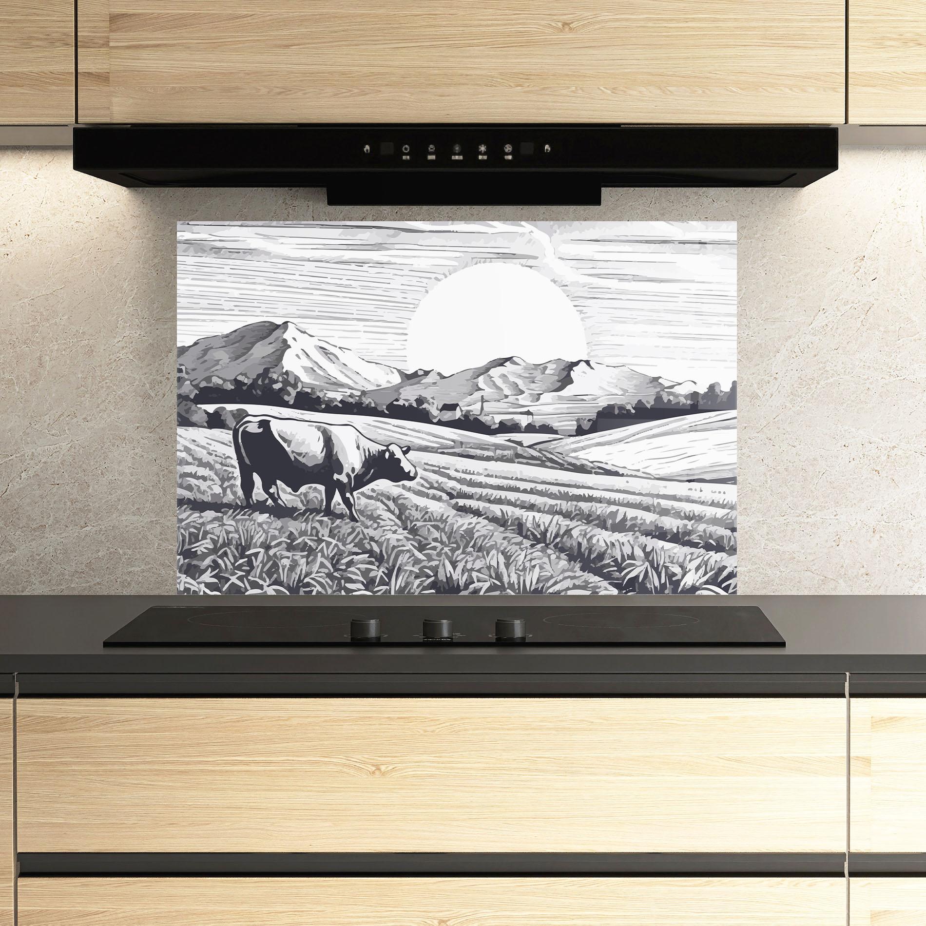Konyhai üveg hátfal Cow Grey Ink mockup 3