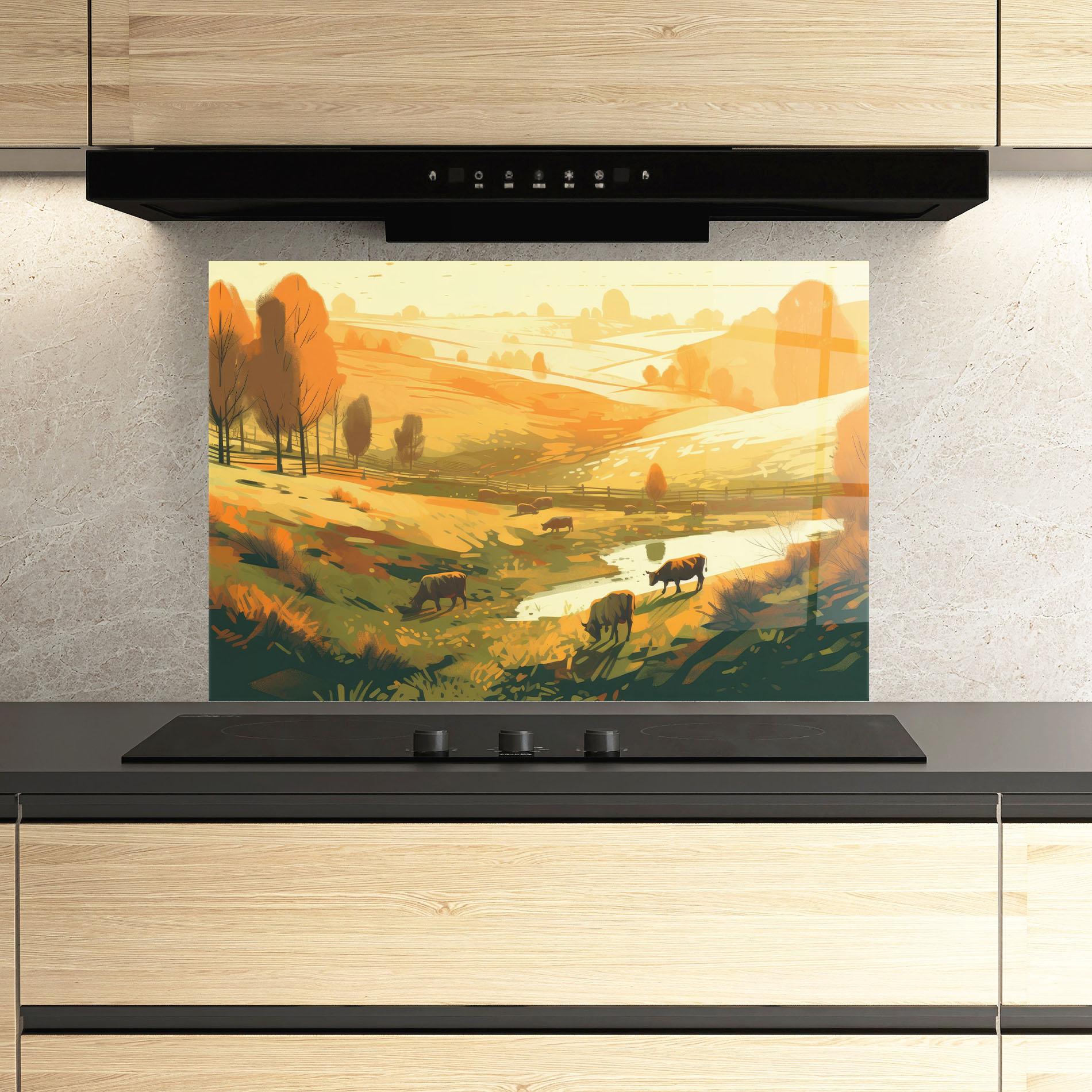 Konyhai üveg hátfal Cows Sunlight Art mockup 3