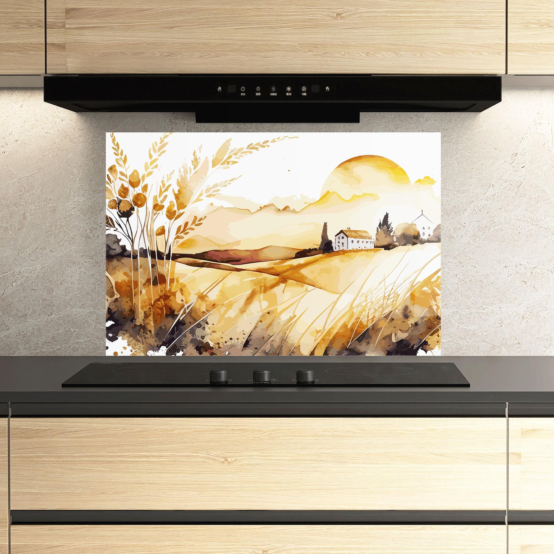 Konyhai üveg hátfal Crops Field mockup 3