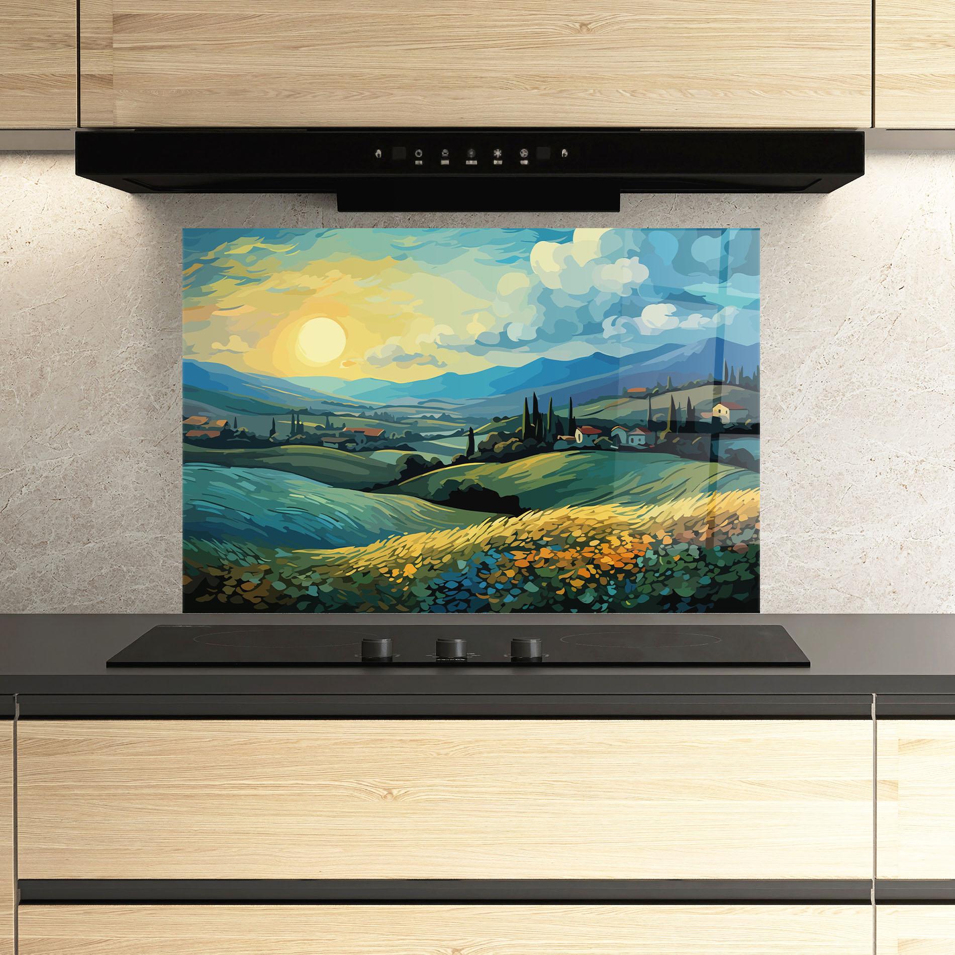 Konyhai üveg hátfal Fantasy Blue View mockup 3