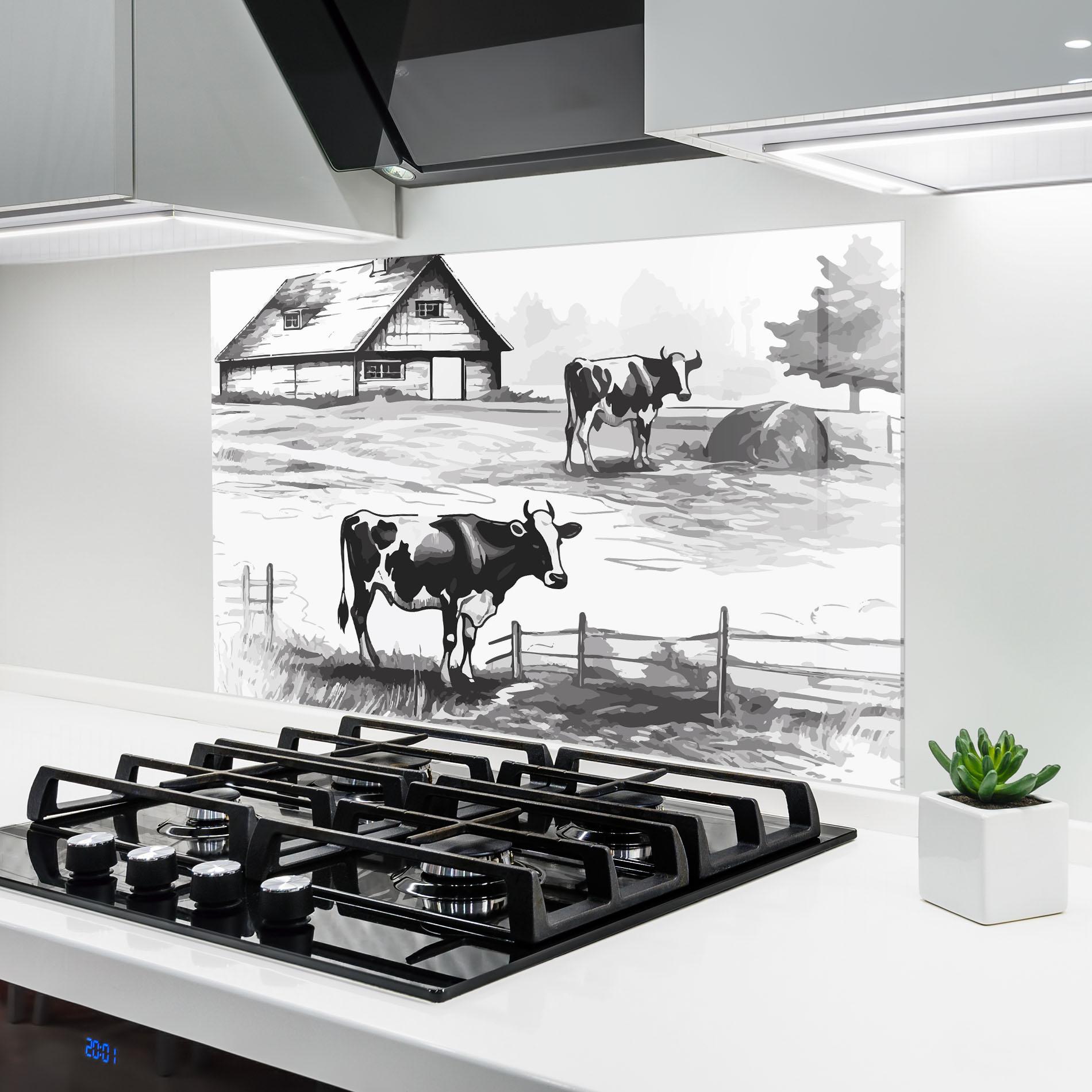 Konyhai üveg hátfal Cows Farm Ink mockup 6