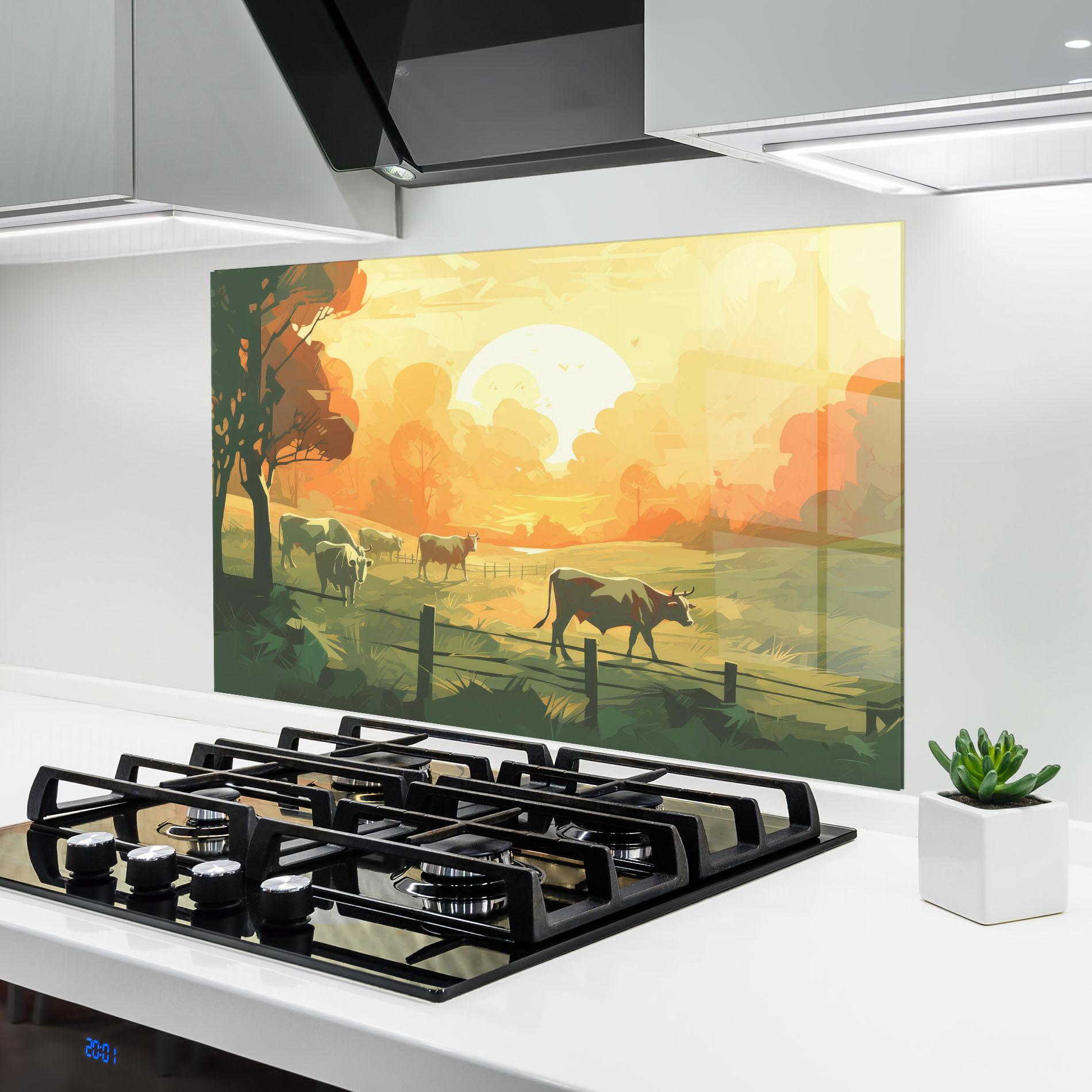 Konyhai üveg hátfal Cows Grazing mockup 6