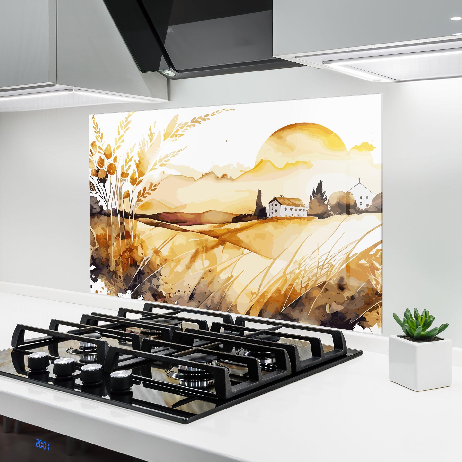 Konyhai üveg hátfal Crops Field mockup 6