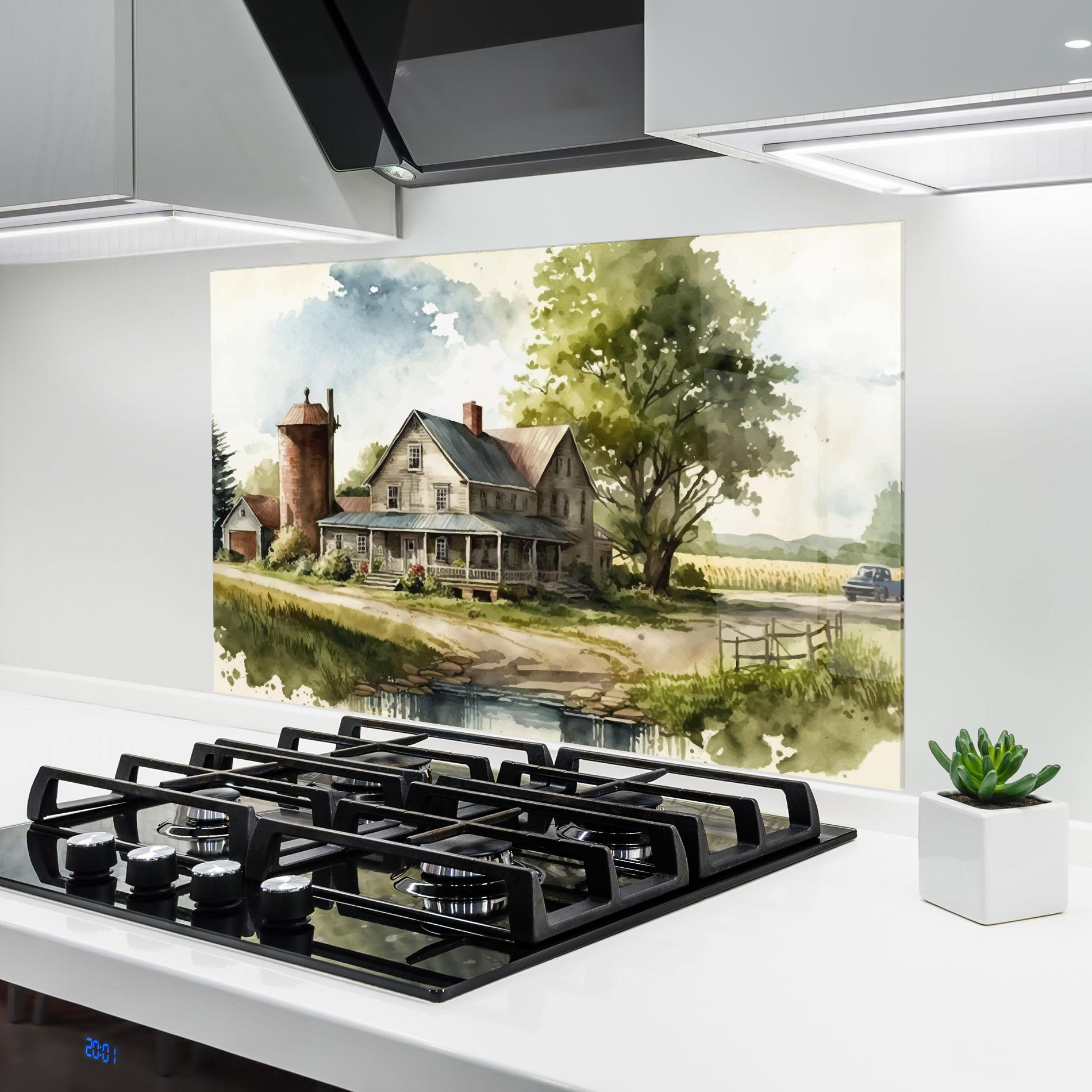 Konyhai üveg hátfal Farm Blue Car mockup 6