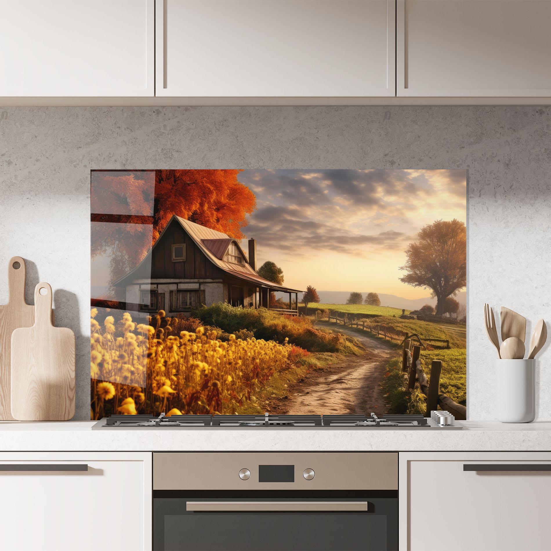 Konyhai üveg hátfal Autumn Farm House mockup 7