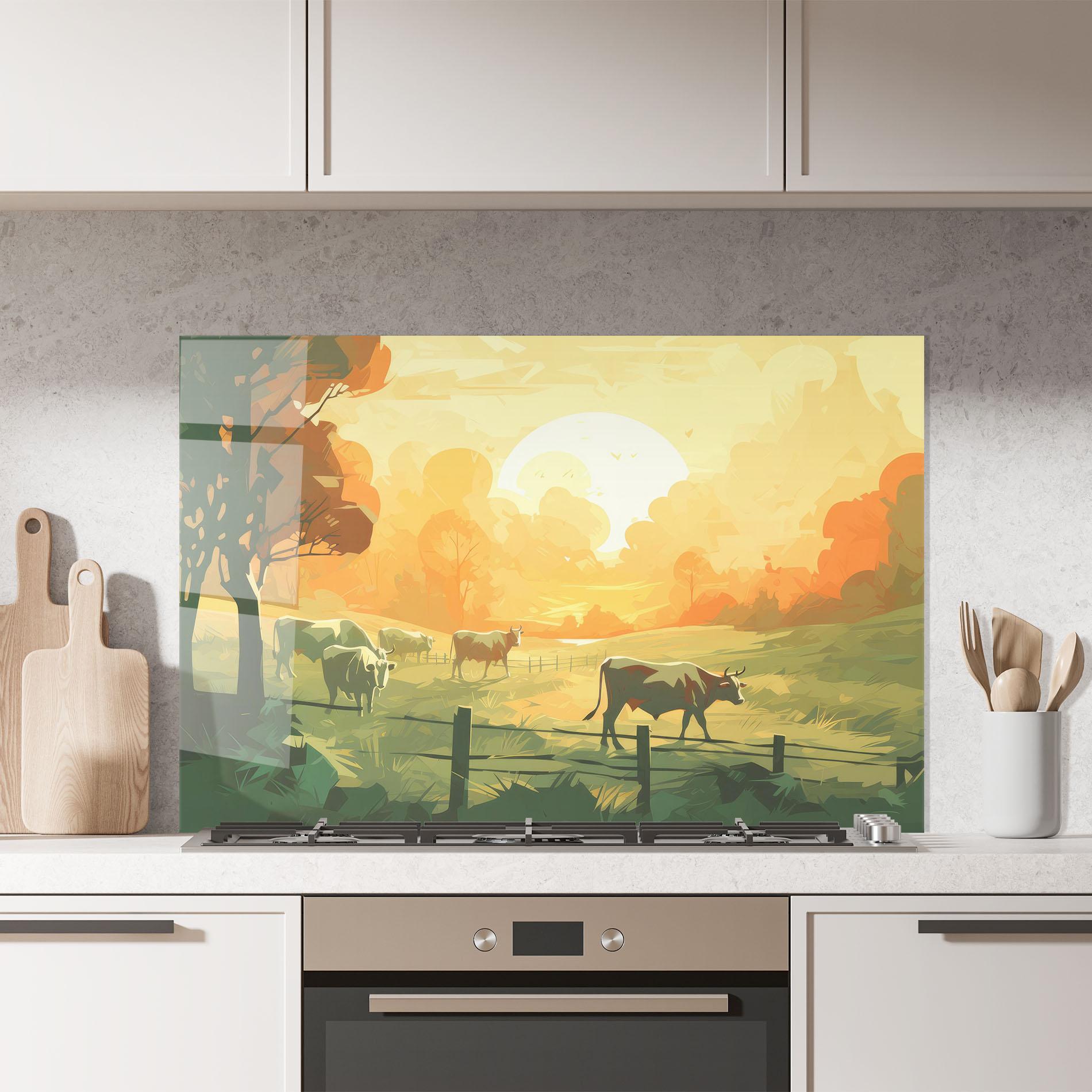 Konyhai üveg hátfal Cows Grazing mockup 7