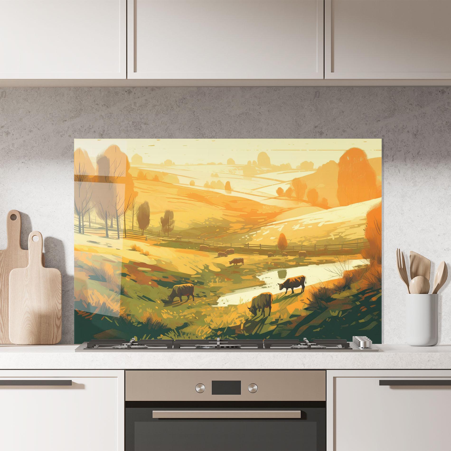 Konyhai üveg hátfal Cows Sunlight Art mockup 7