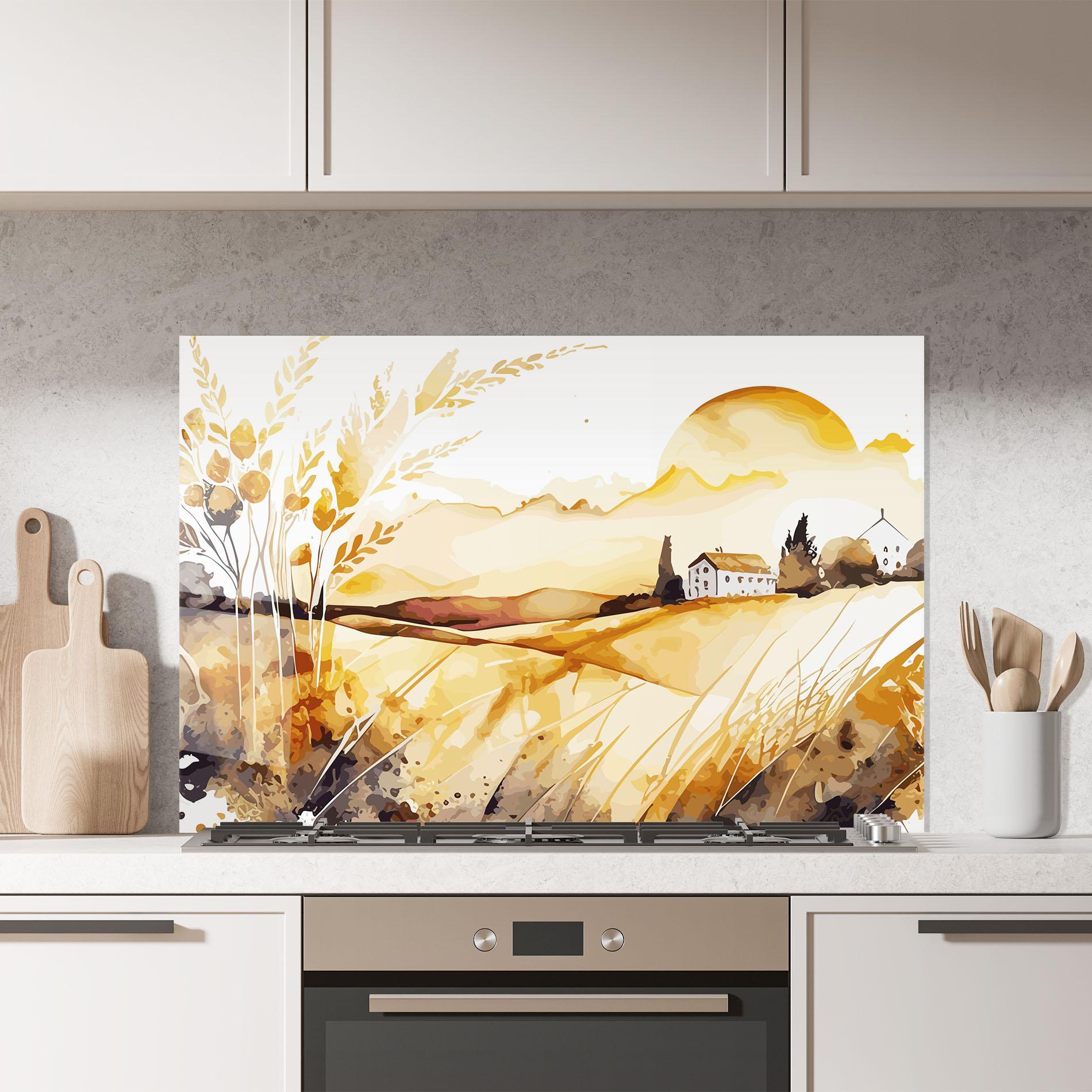 Konyhai üveg hátfal Crops Field mockup 7