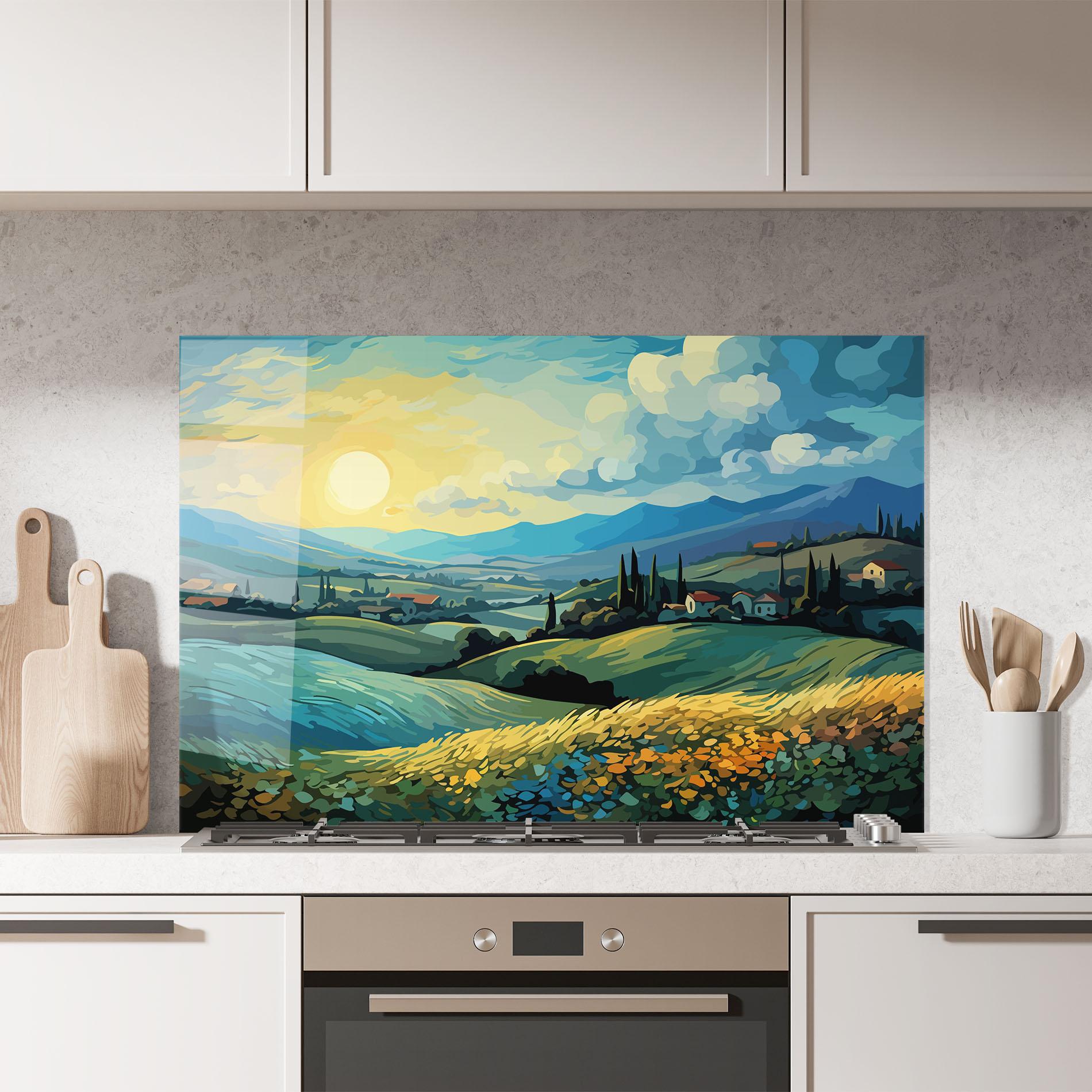 Konyhai üveg hátfal Fantasy Blue View mockup 7