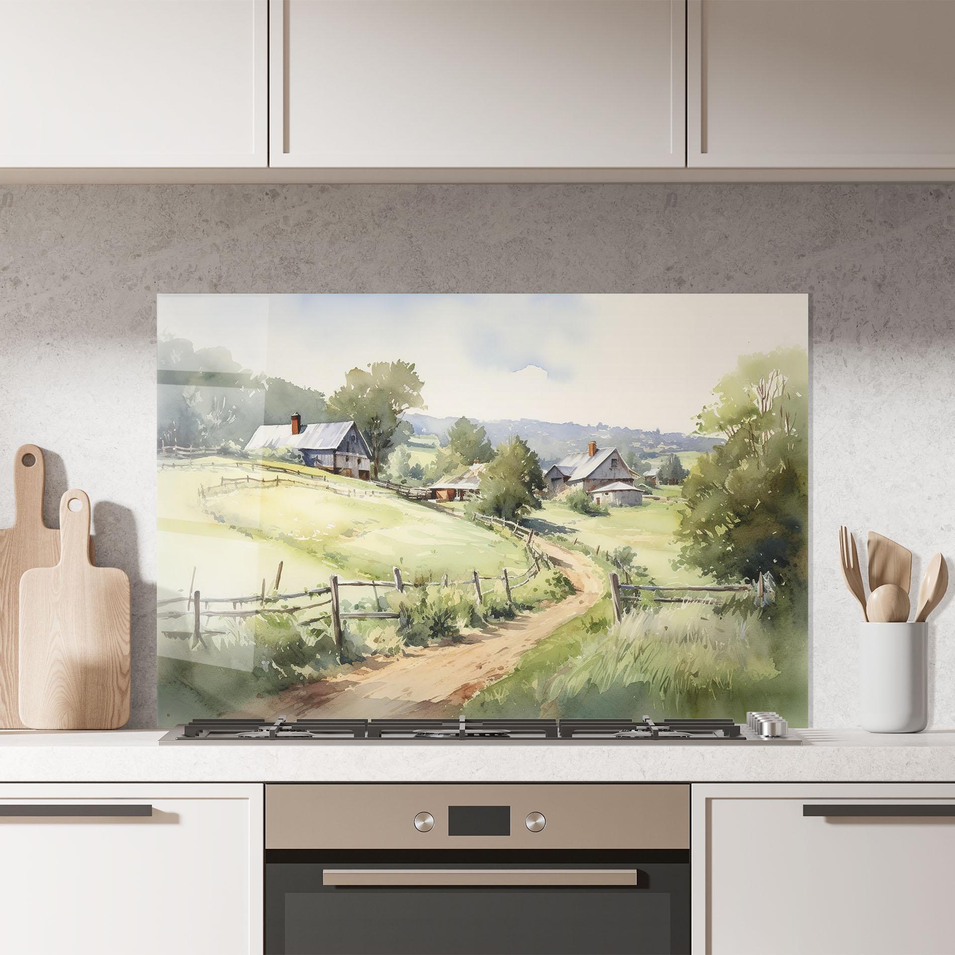 Konyhai üveg hátfal Rural Farm mockup 7