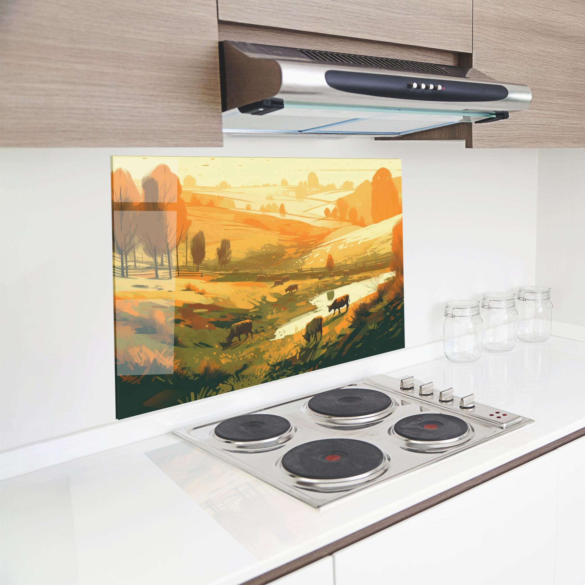 Konyhai üveg hátfal Cows Sunlight Art mockup 8