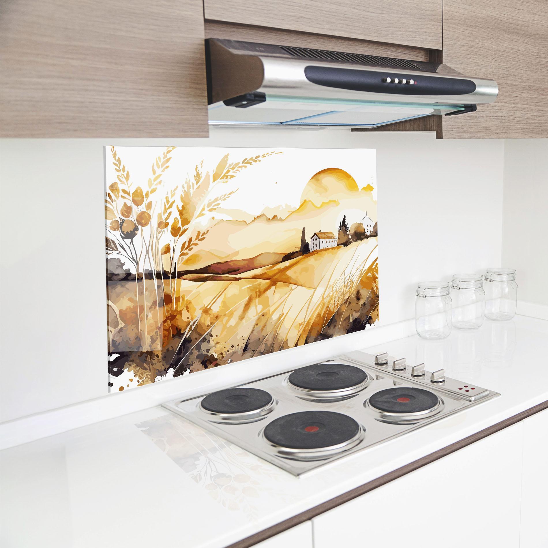 Konyhai üveg hátfal Crops Field mockup 8
