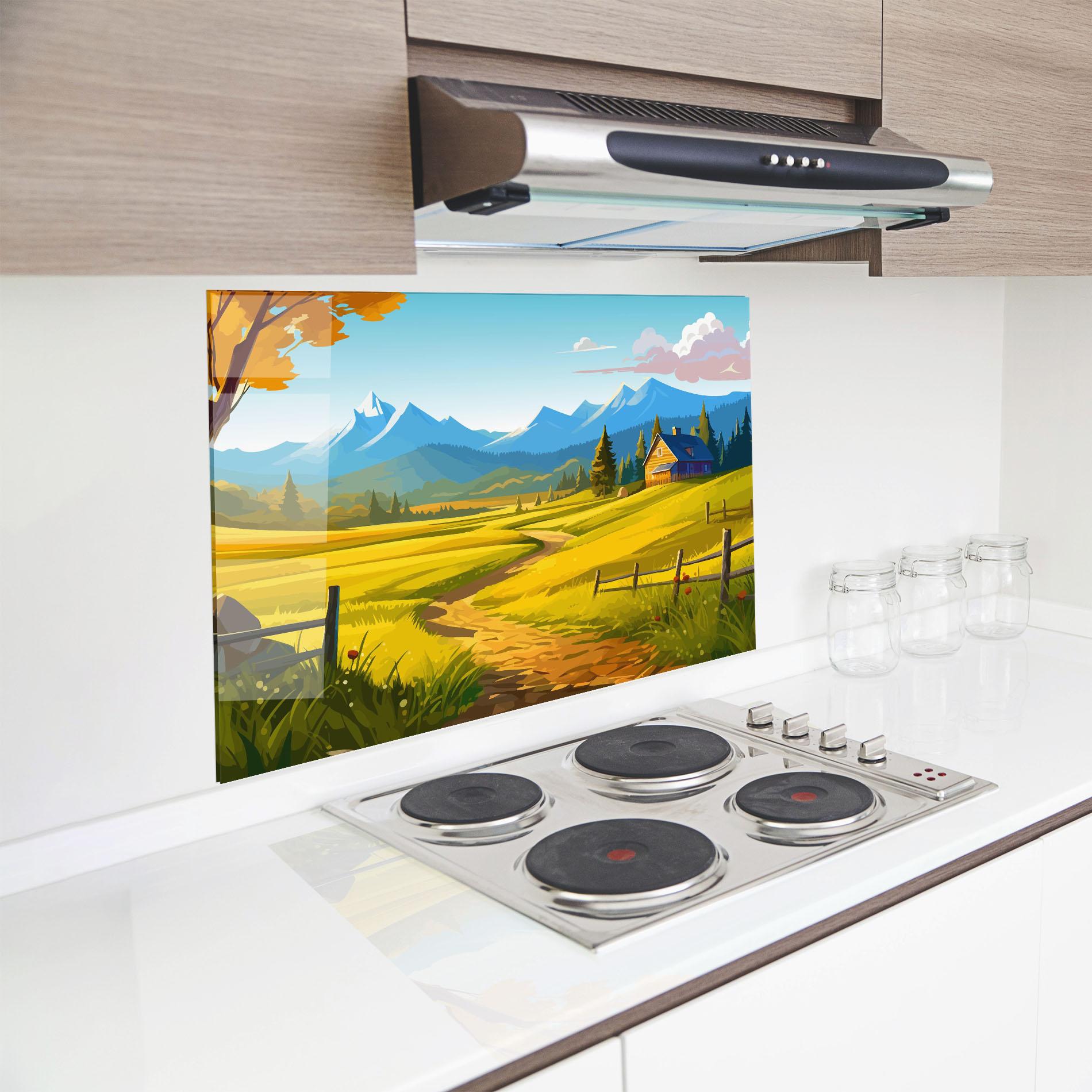 Konyhai üveg hátfal Daylight Rural View mockup 8