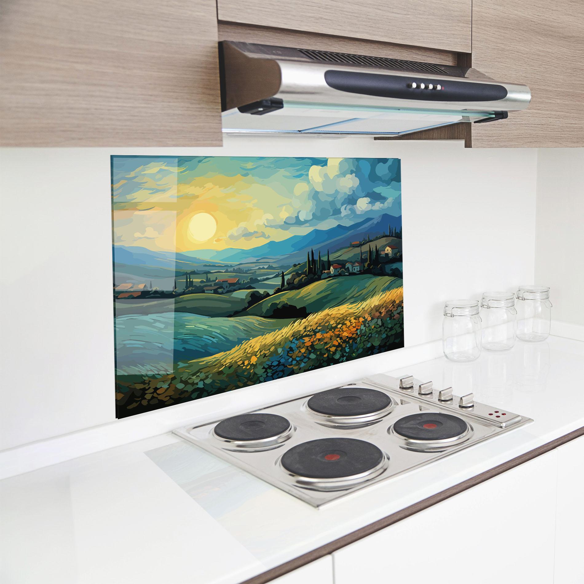 Konyhai üveg hátfal Fantasy Blue View mockup 8