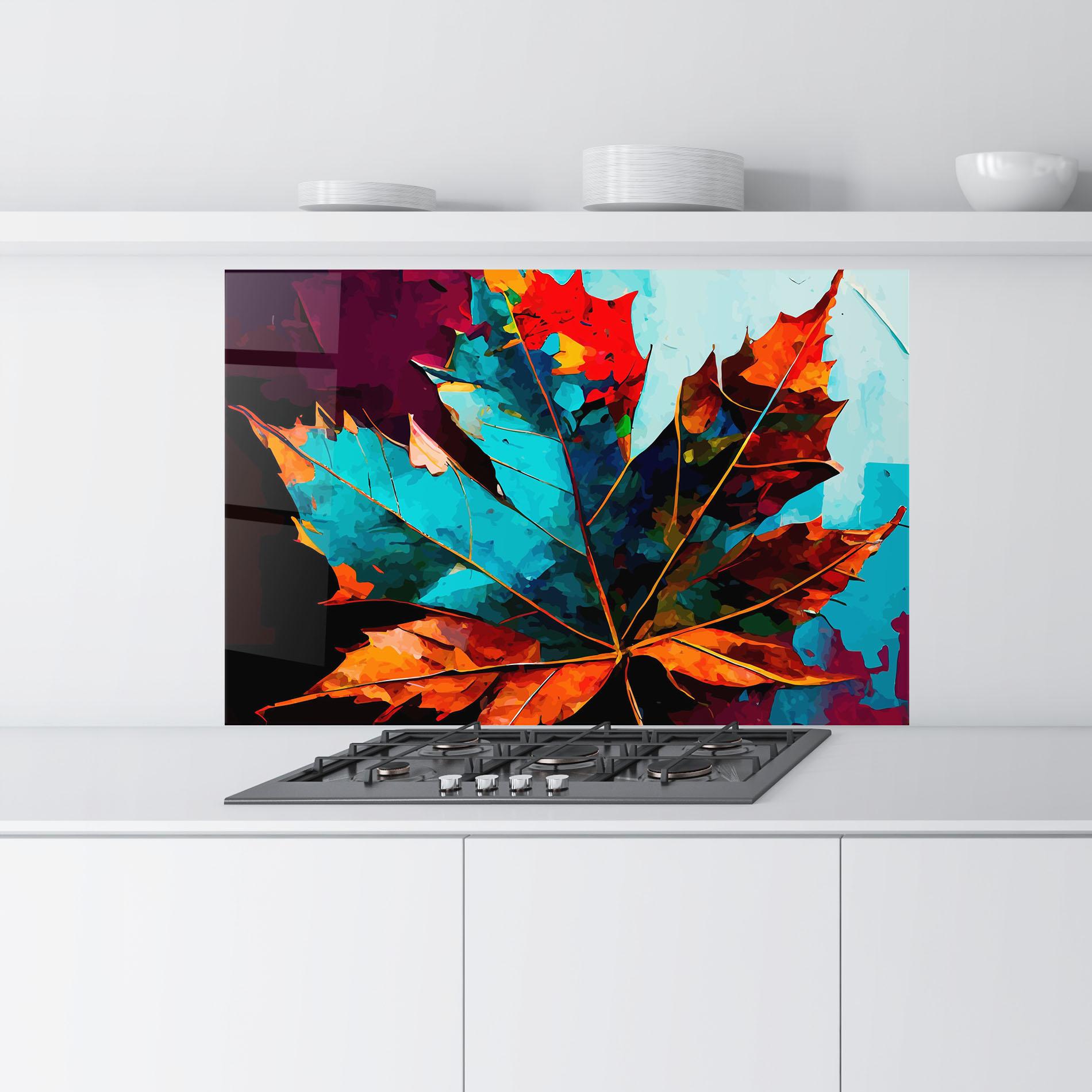 Konyhai üveg hátfal Blue Orange Leaf mockup 9